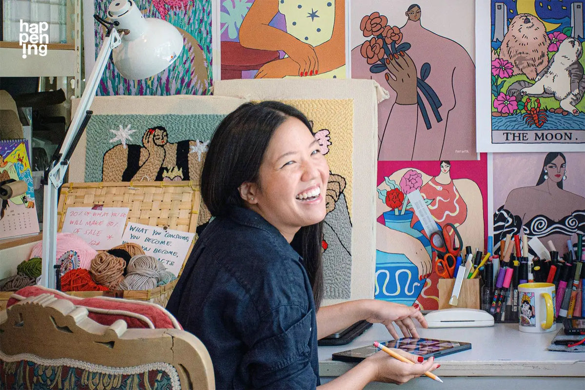 artist made ping hatta, ping at her desk