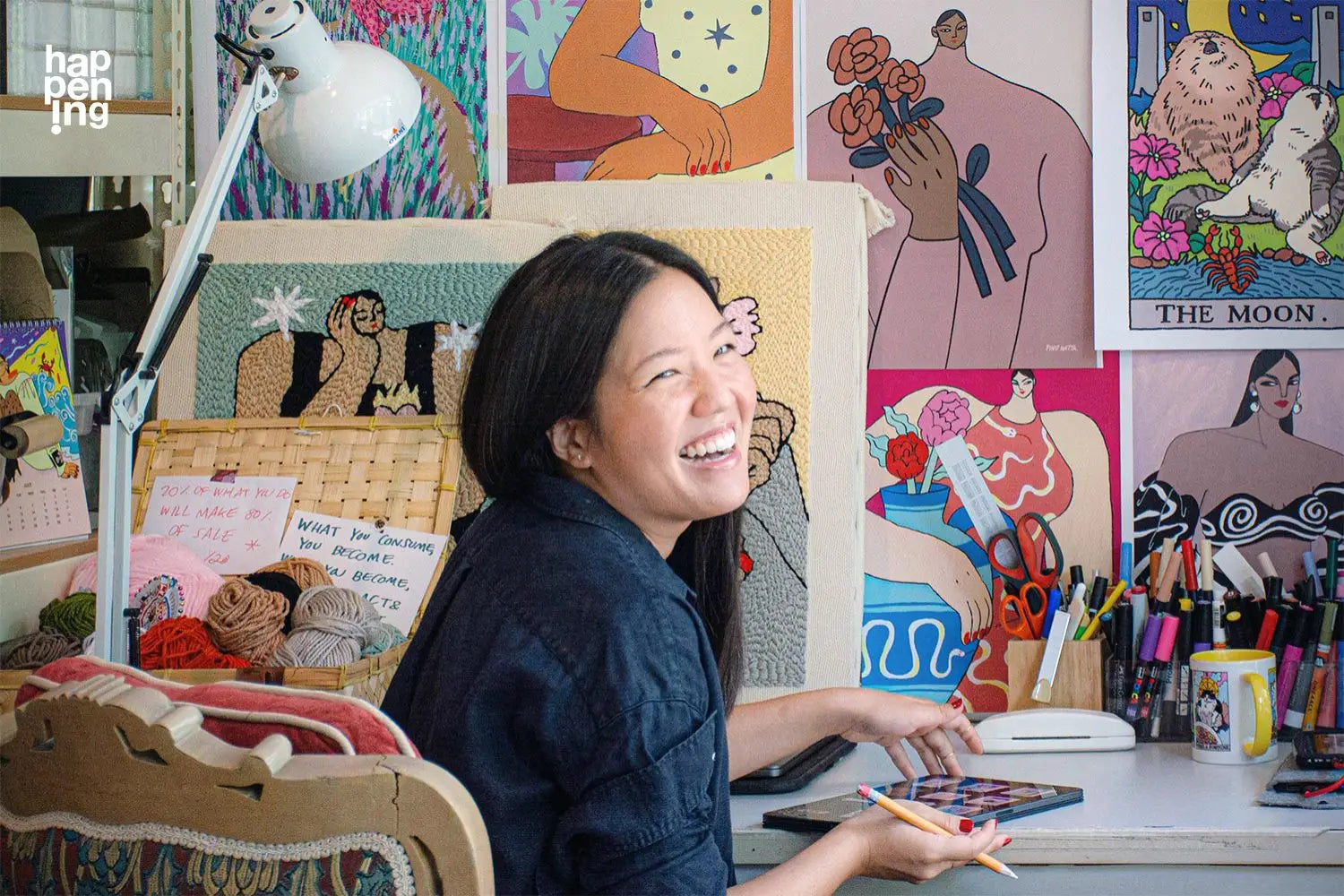 artist made ping hatta, ping at her desk