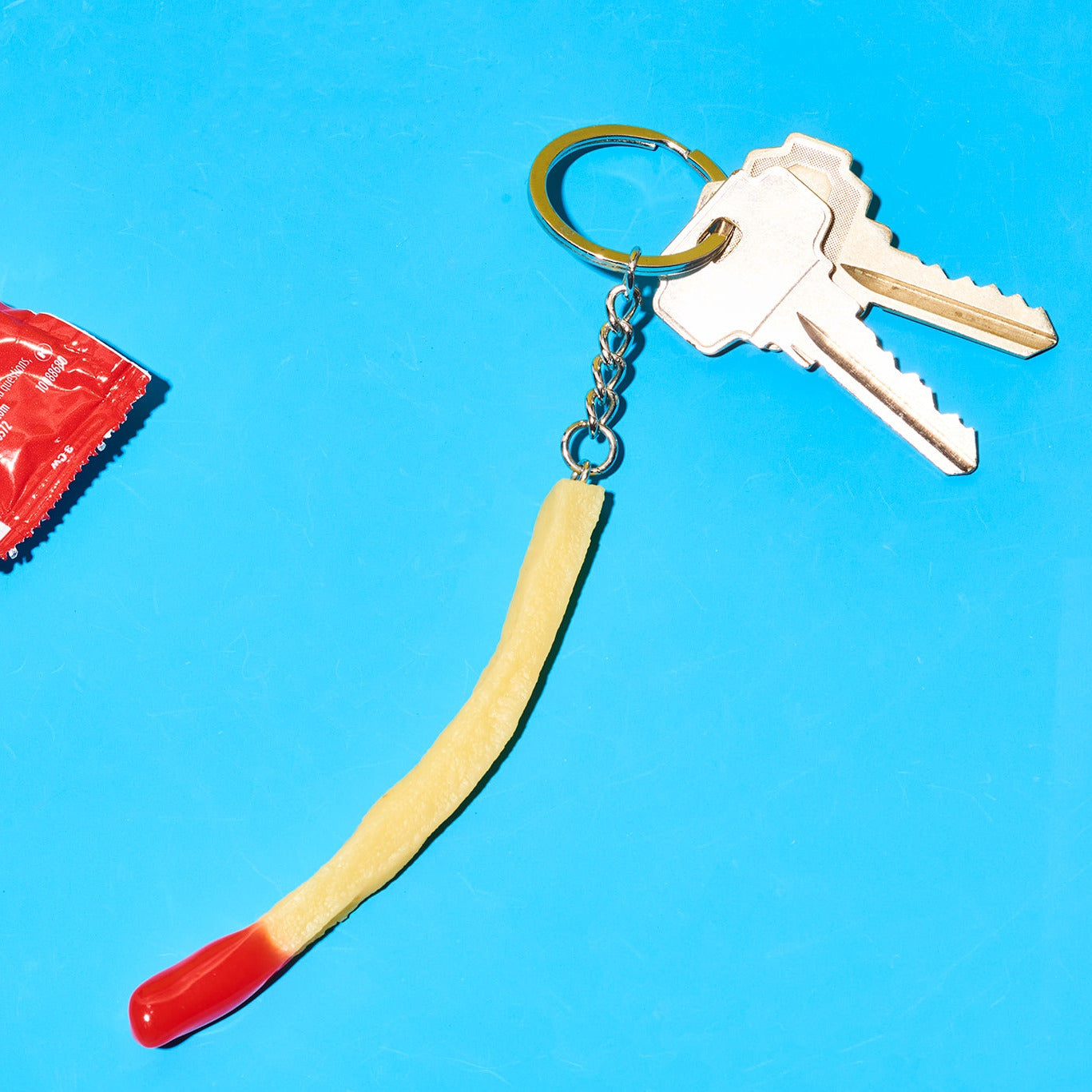 French Fry in Ketchup Keychain