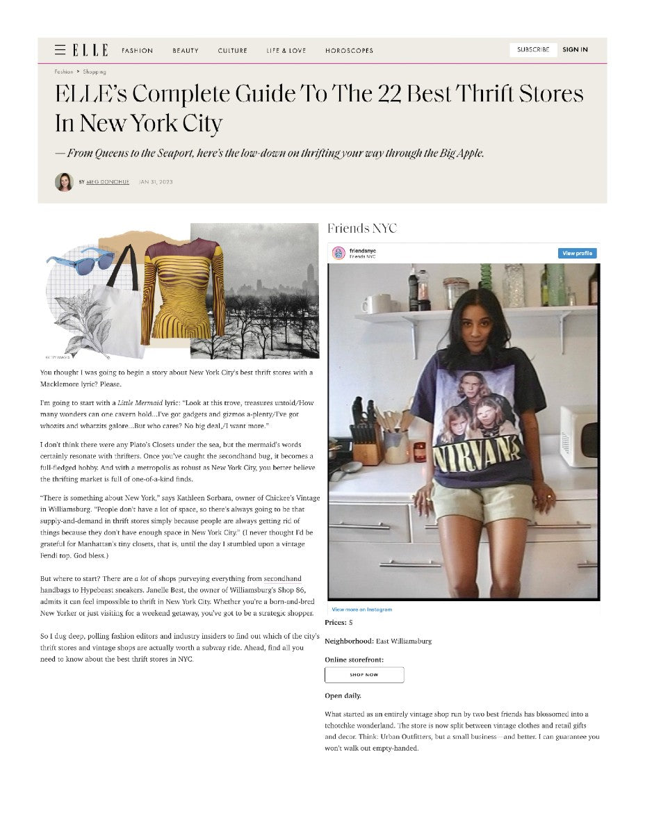 Friends NYC featured in Elle's complete guide to the 22 best thrift stores in New York City