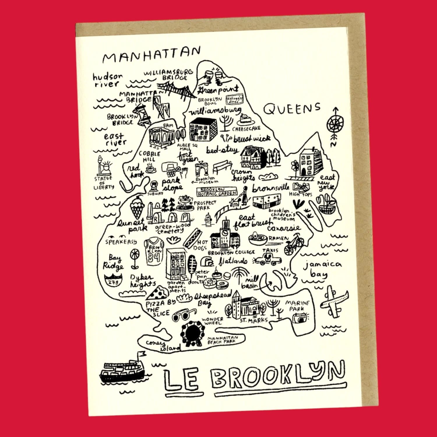 Brooklyn Map Greeting Card i <3 Nyc Gifts - Momday - New