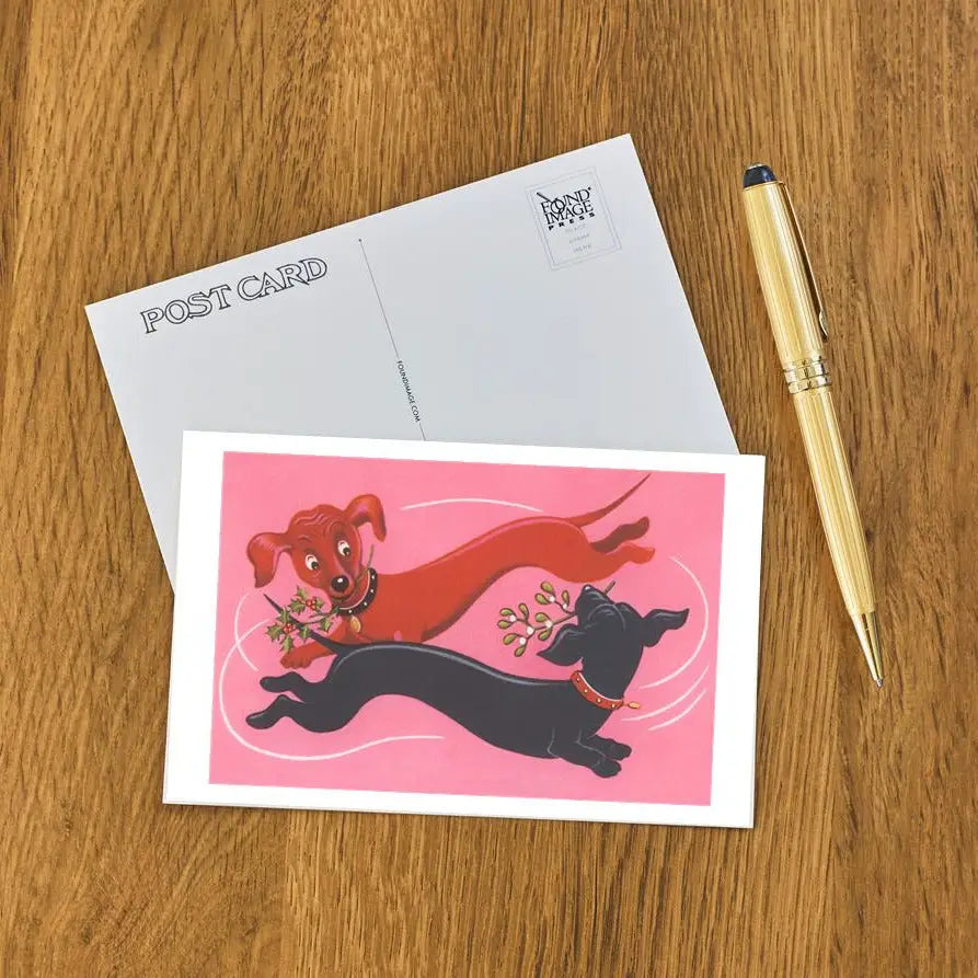 Dachshunds Chasing Each Other Holiday Postcard Christmas