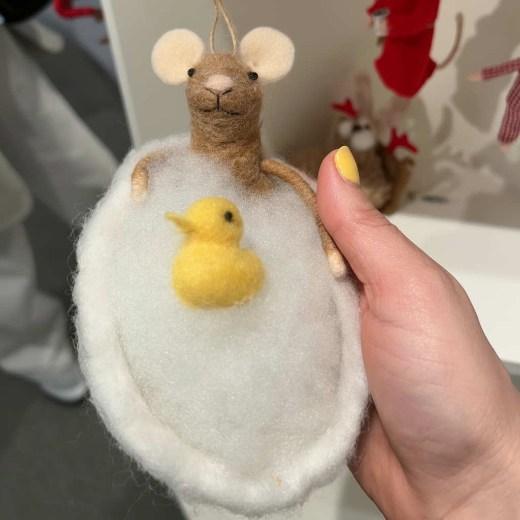 Felt Mouse in Bubble Bath Ornament | Whimsical Holiday