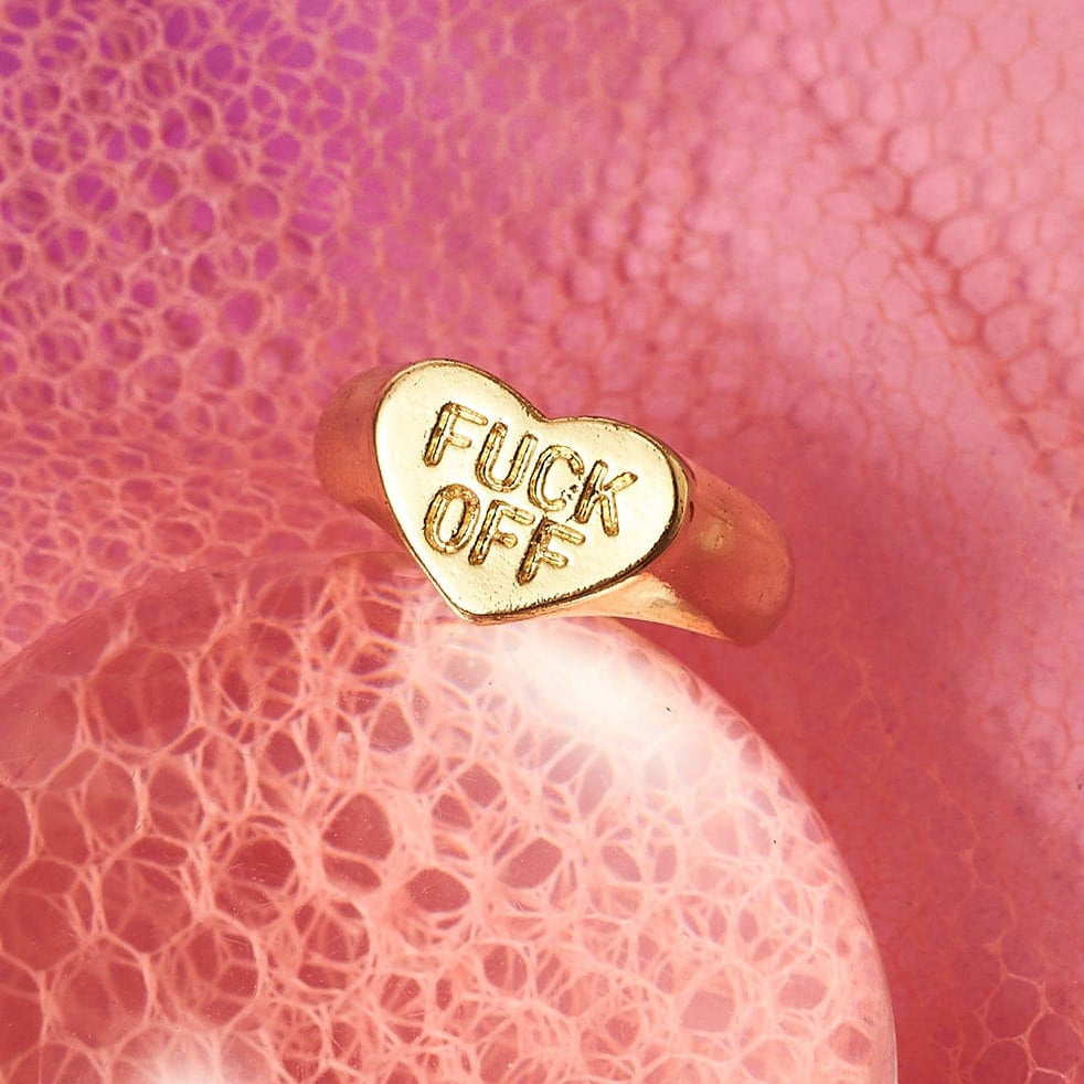 Fuck off Heart Signet Ring Adjustable Ring - Confident -