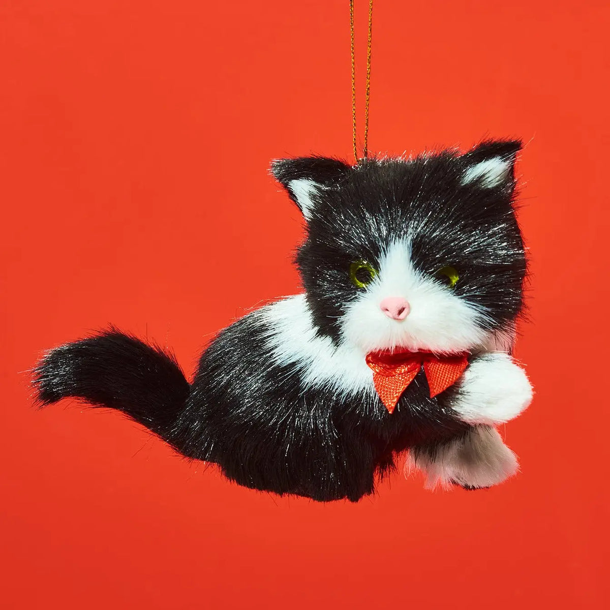 Furry Sitting Cat Ornament Asst with Bow | Christmas