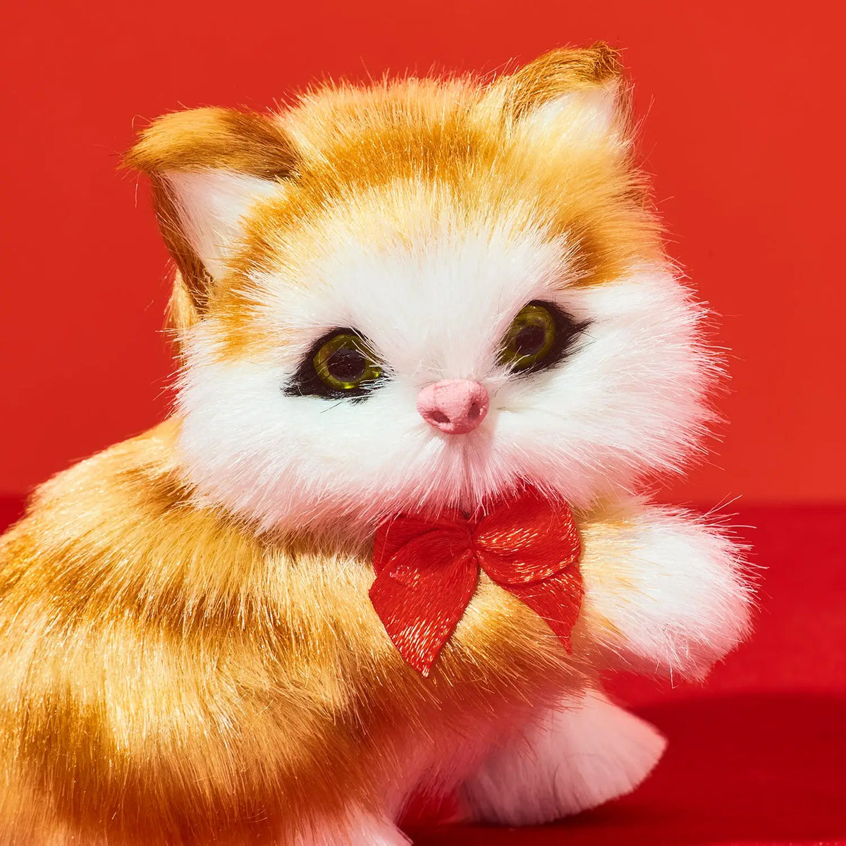 Furry Sitting Cat Ornament Asst with Bow | Christmas