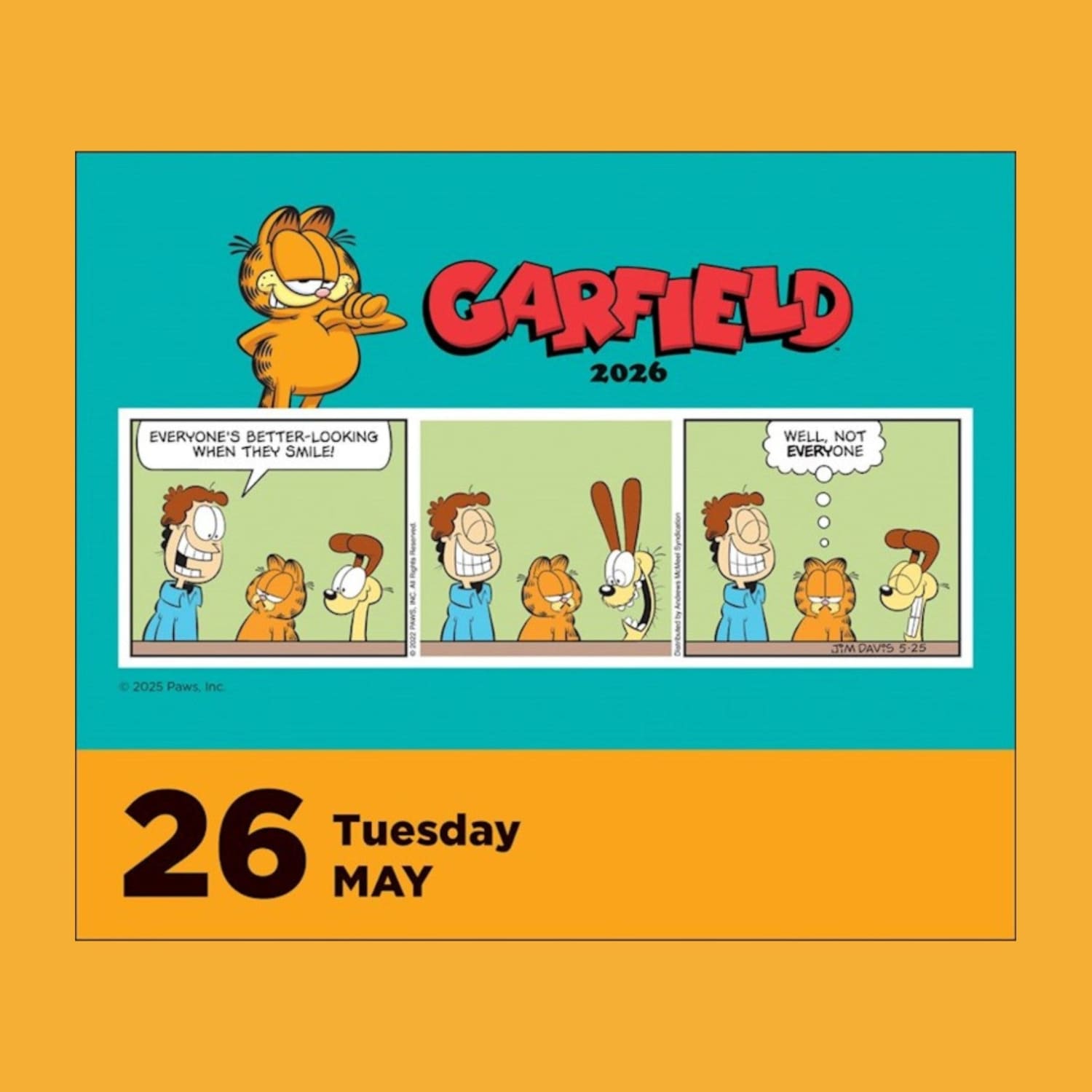 Garfield 2026 Day to Calendar Calendar Calendar26 Cartoon