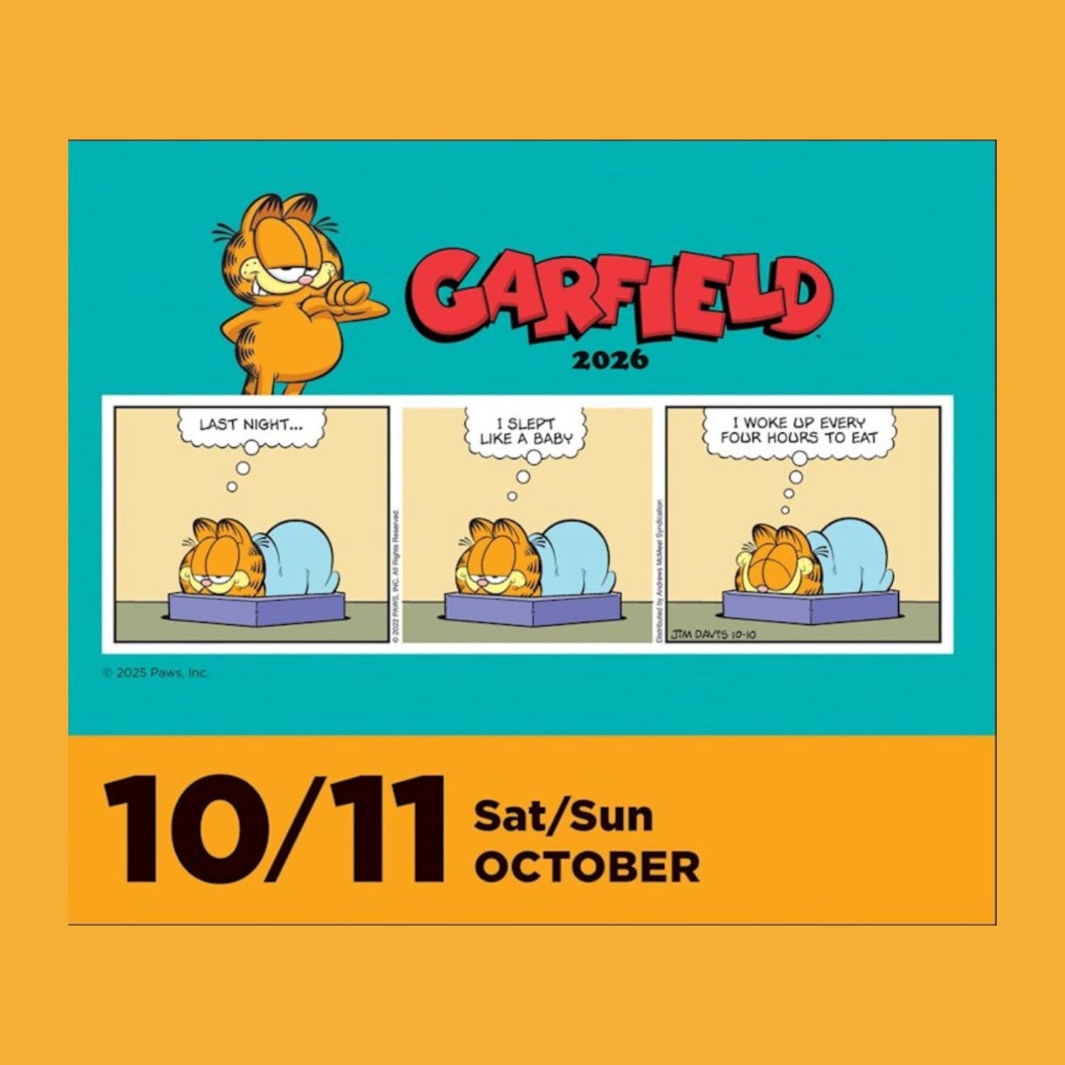 Garfield 2026 Day to Calendar Calendar Calendar26 Cartoon