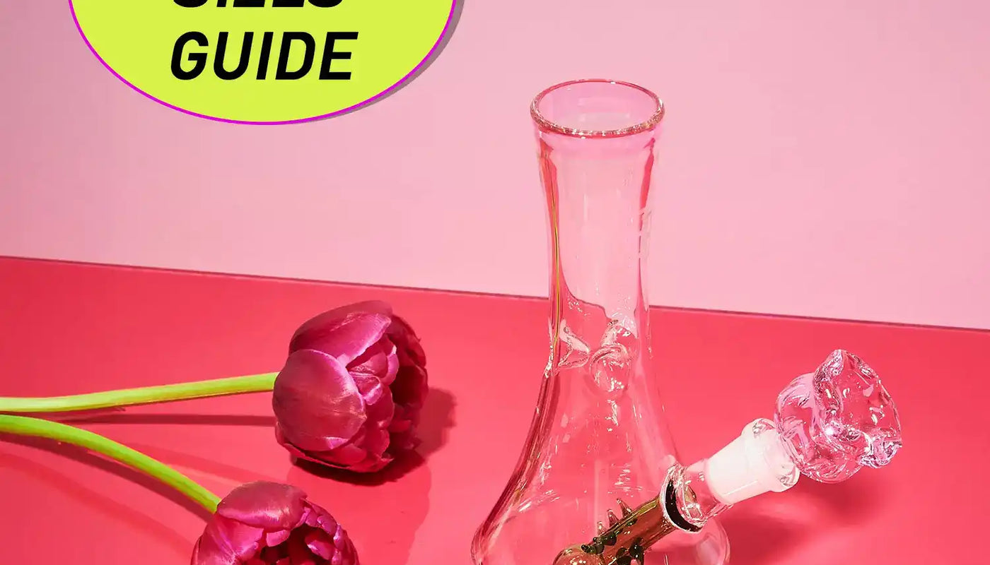 Glass water pipe with a beaker base and flared mouthpiece.