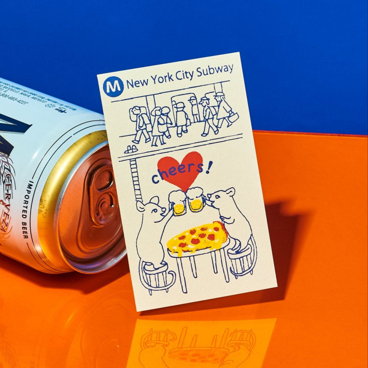 Hand Silkscreen Mini Card Pizza Rats Nyc Subway Greeting