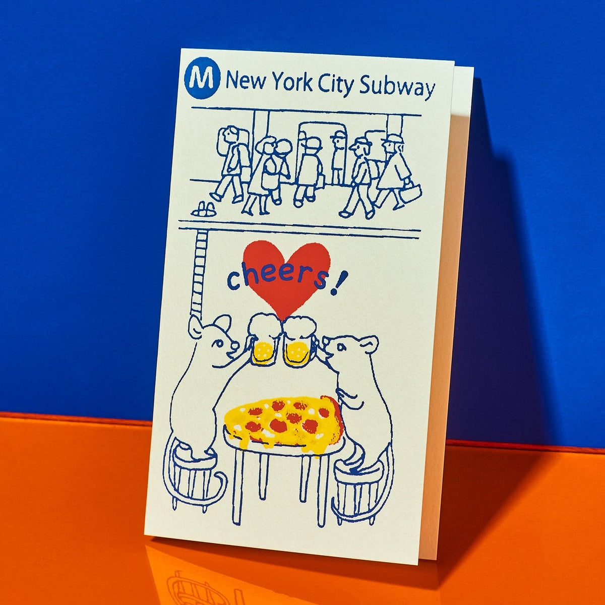 Hand Silkscreen Mini Card Pizza Rats Nyc Subway Greeting