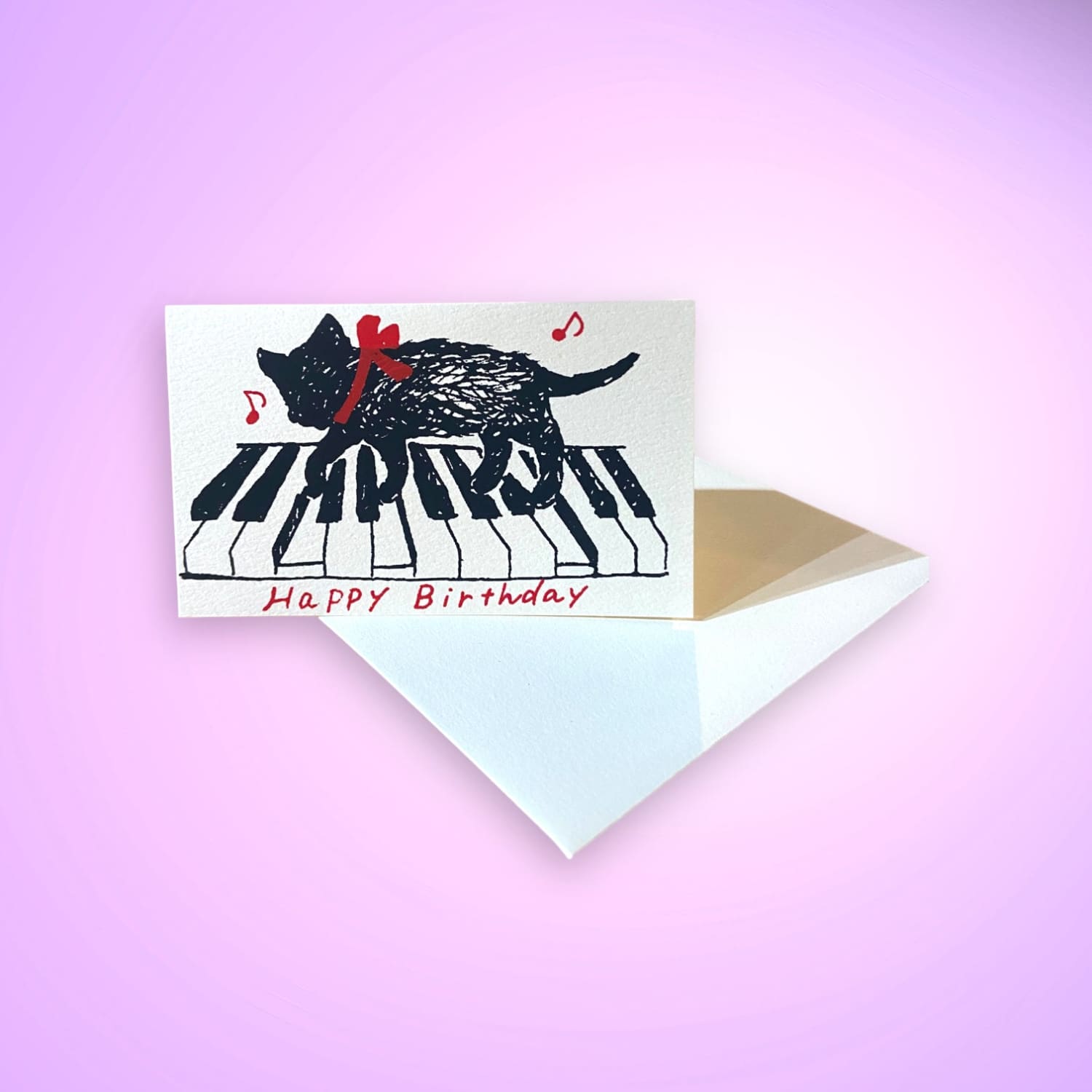 Japanese Silkscreen Mini Greeting Card - Happy Birthday Cat