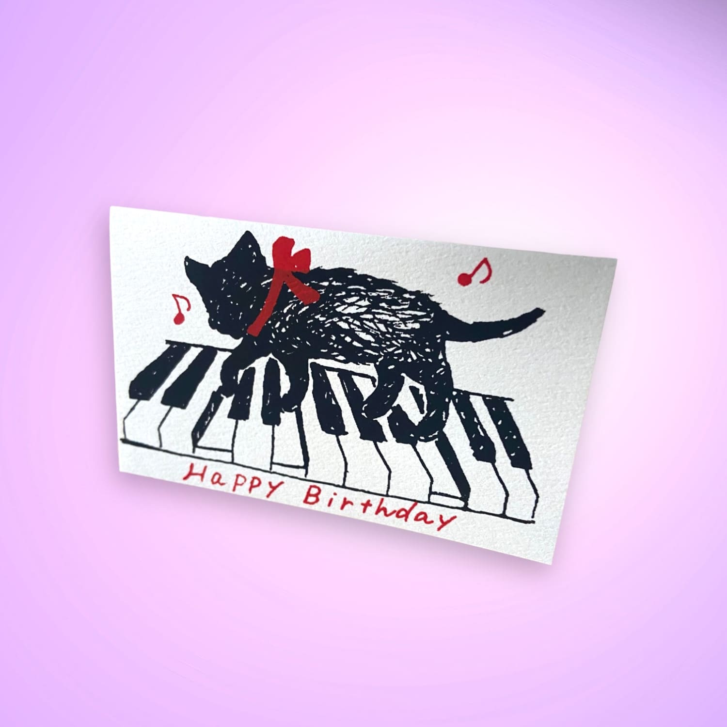 Japanese Silkscreen Mini Greeting Card - Happy Birthday Cat