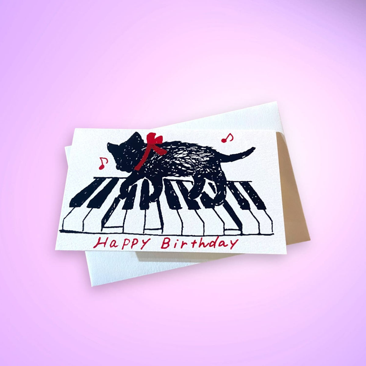 Japanese Silkscreen Mini Greeting Card - Happy Birthday Cat