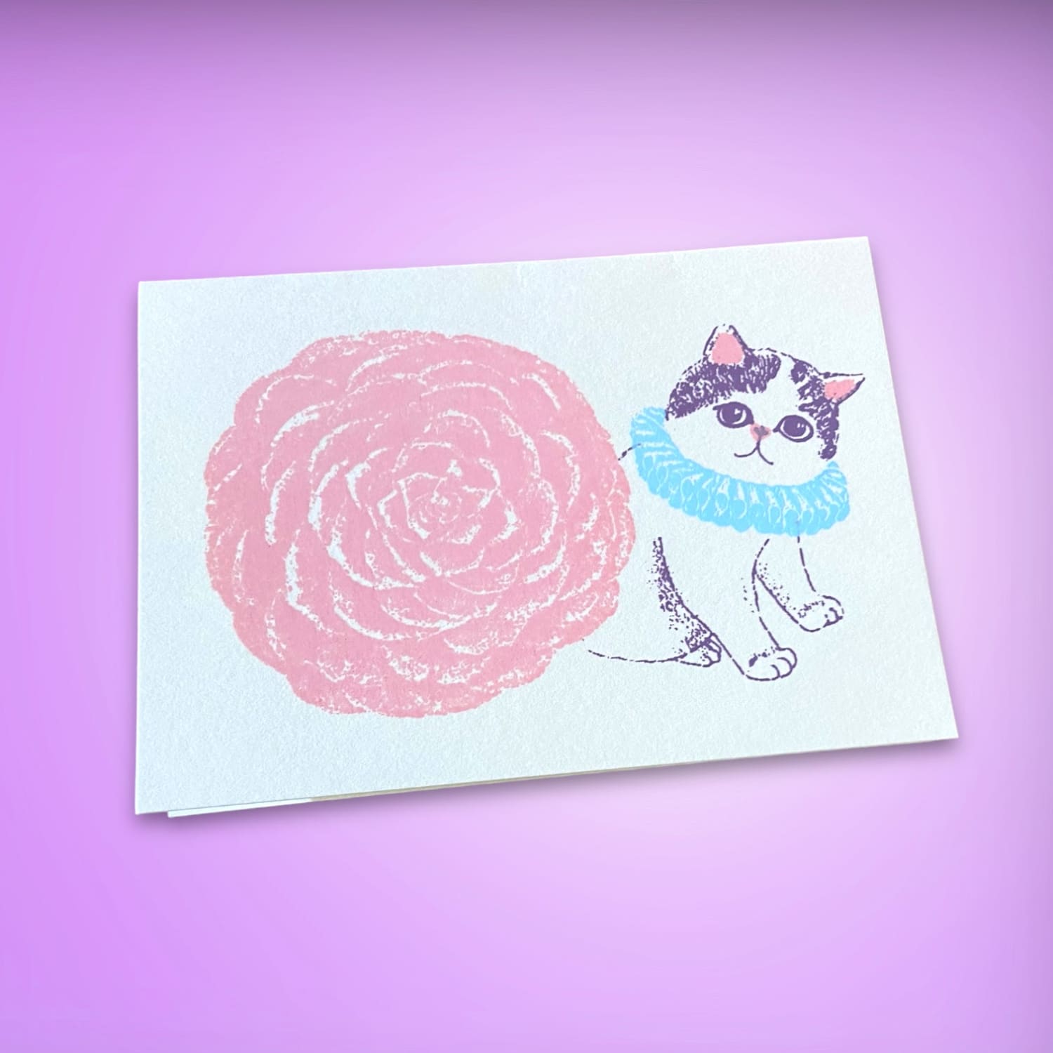 Japanese Silkscreen Mini Greeting Card - Flower Kitty Cat