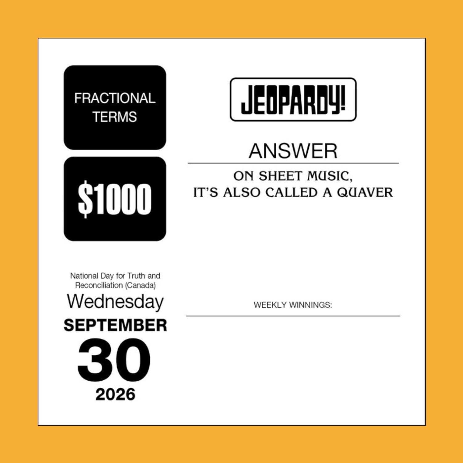 Jeopardy! 2026 Day to Calendar Calendar Calendar26 Desk