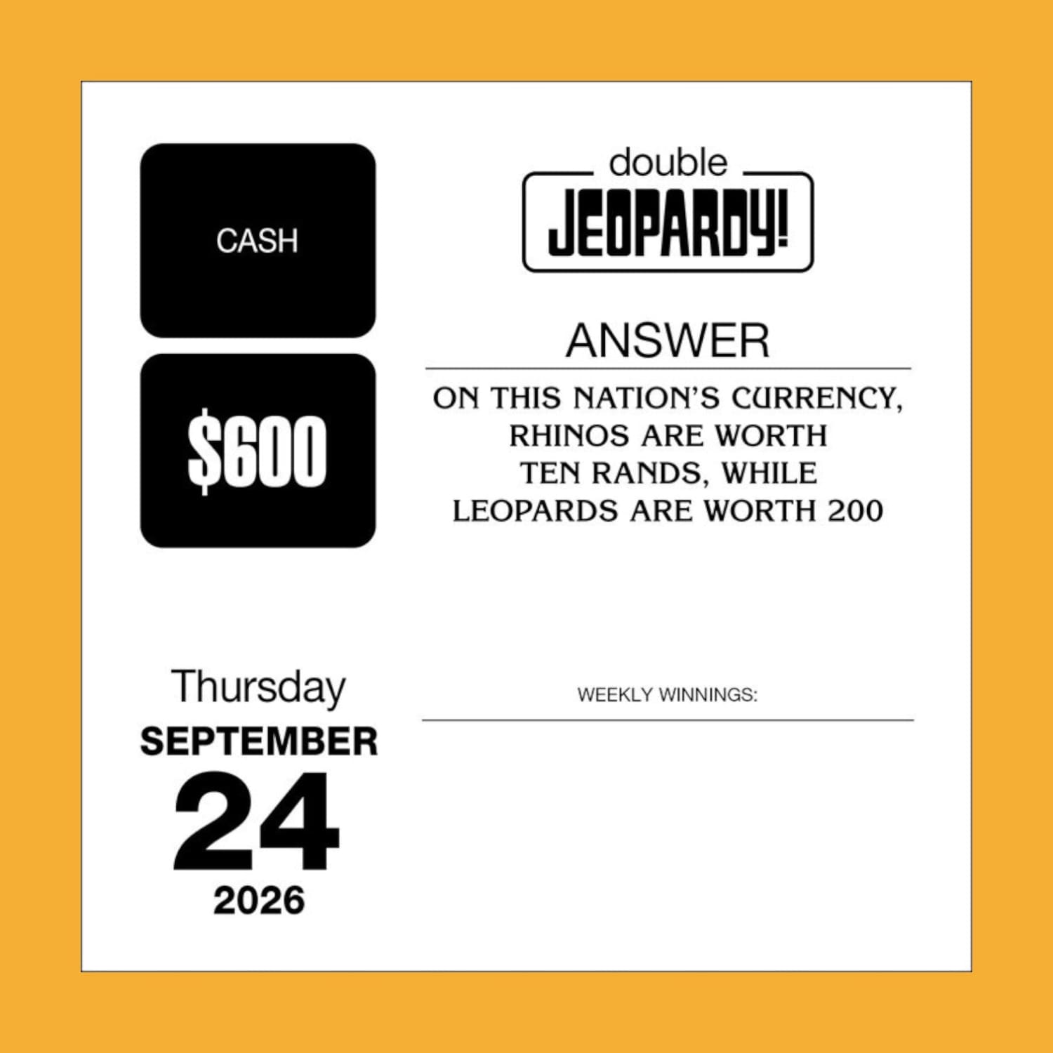 Jeopardy! 2026 Day to Calendar Calendar Calendar26 Desk
