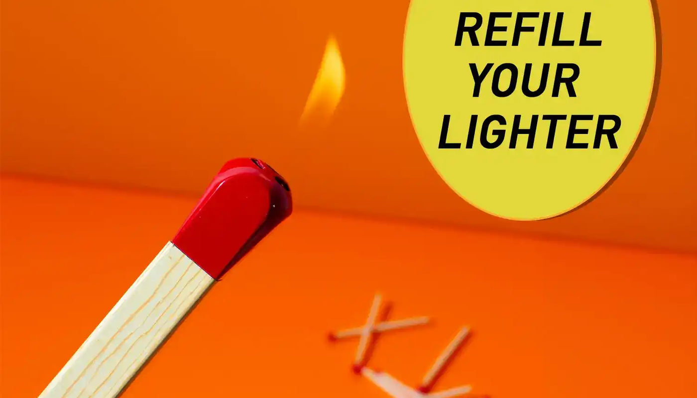 Lit matchstick with a red tip against an orange background.