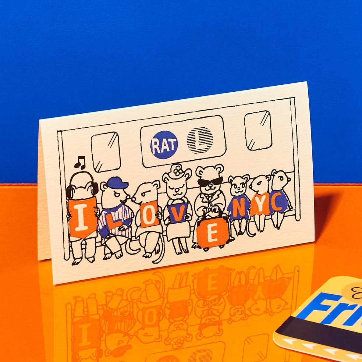 Hand Silkscreen Mini Card Rats Subway i Heart Nyc Greeting