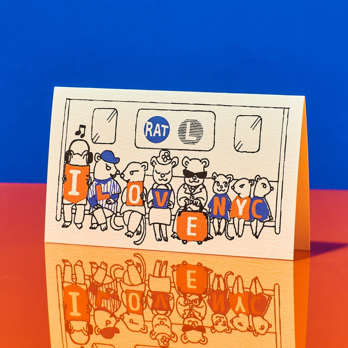 Hand Silkscreen Mini Card Rats Subway i Heart Nyc Greeting