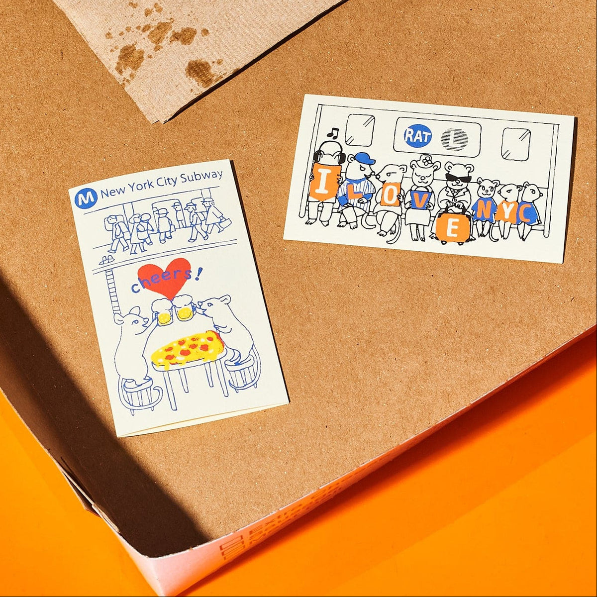 Hand Silkscreen Mini Card Rats Subway i Heart Nyc Greeting
