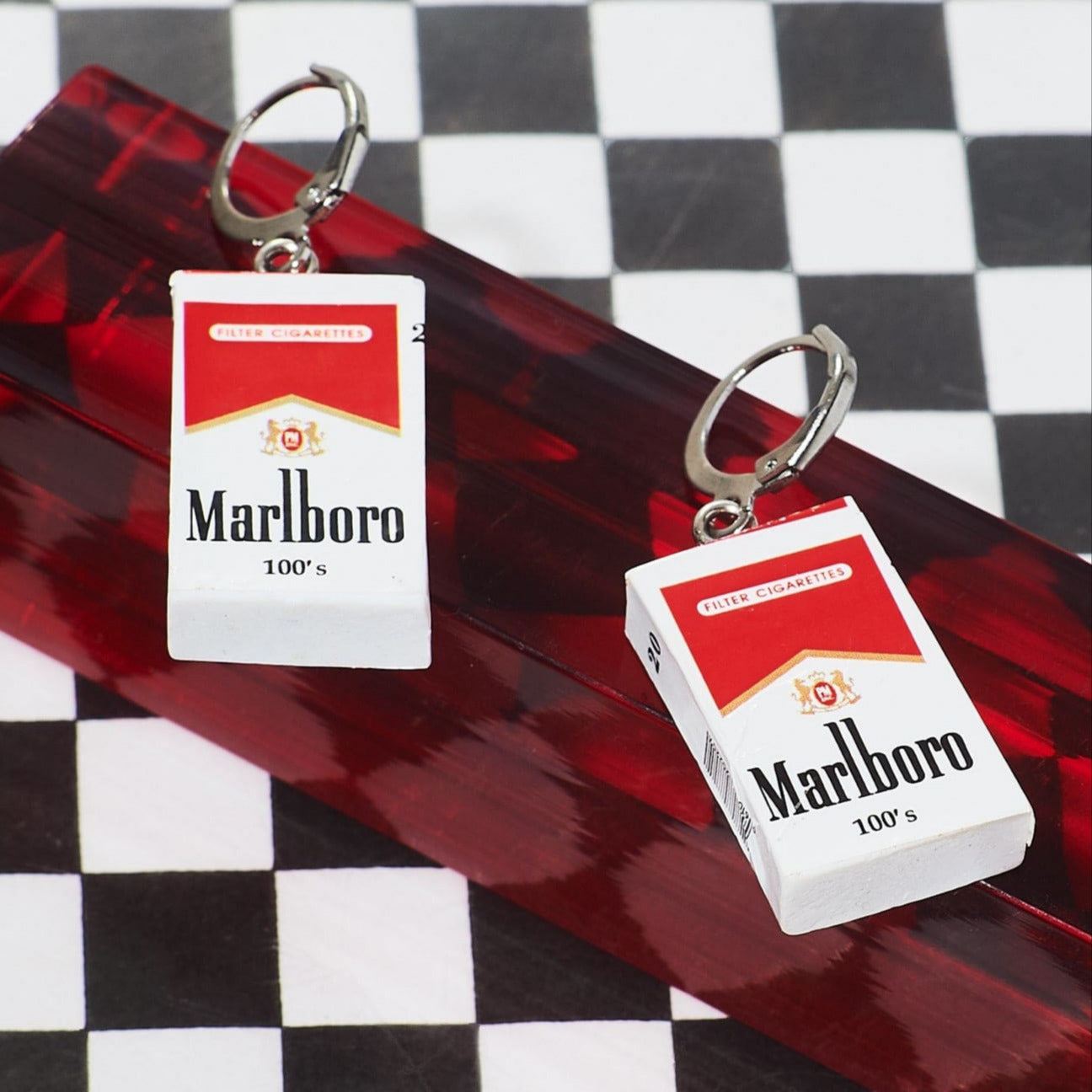 Mini Marlboro Cigarette Huggie Earrings 90s Jewelry -