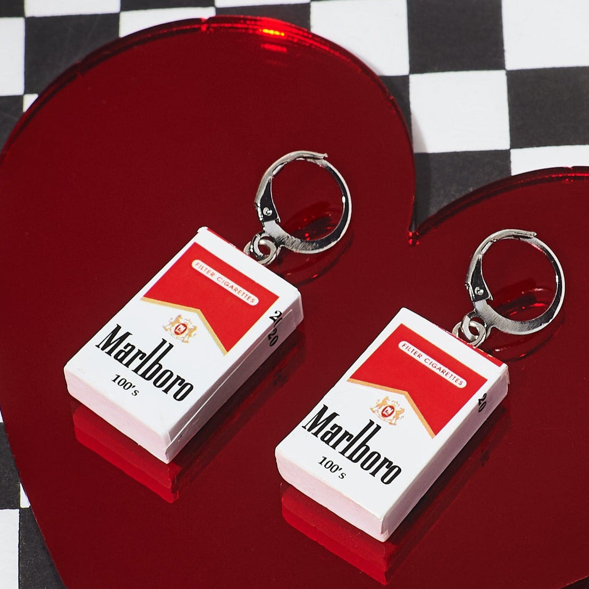Mini Marlboro Cigarette Huggie Earrings 90s Jewelry -