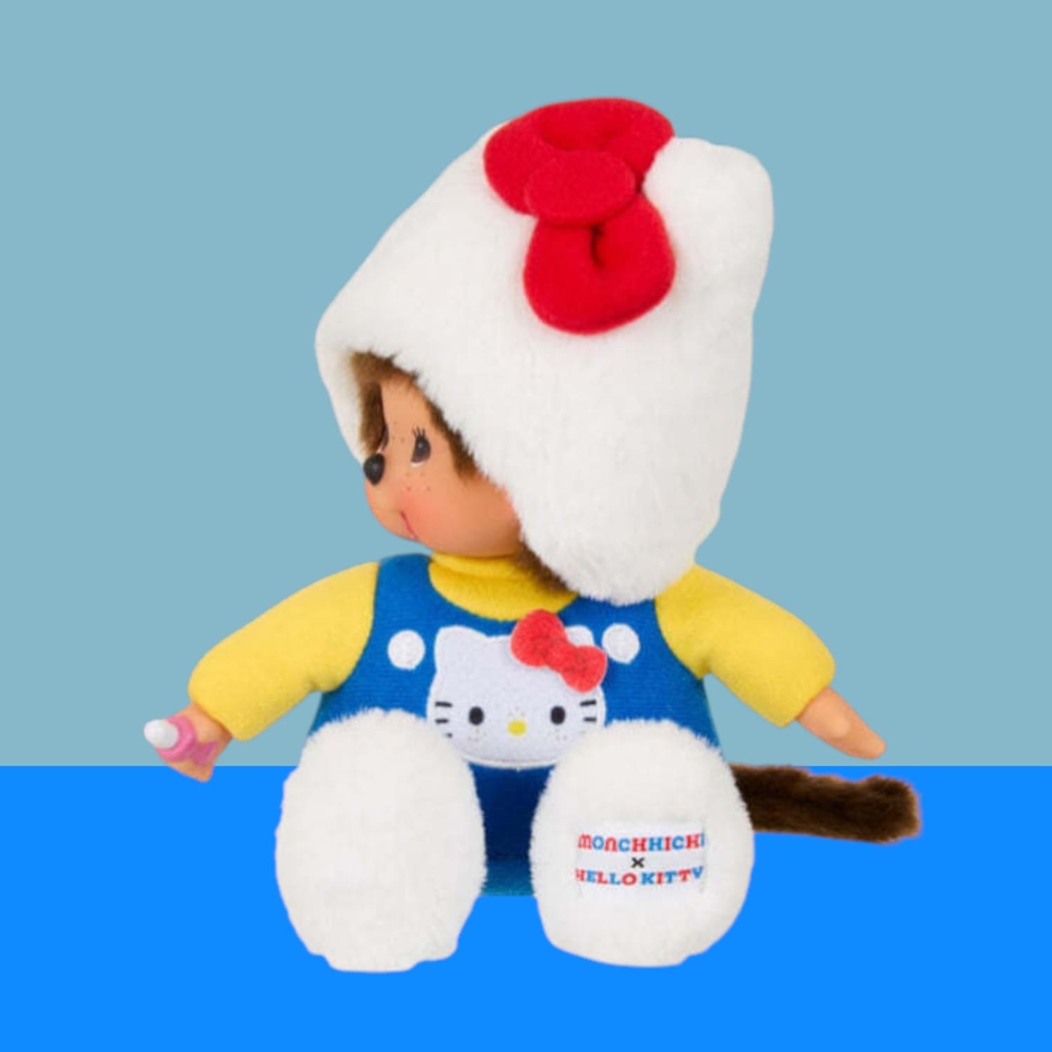 Monchhichi x Hello Kitty Collectible Plush with Blue Jumper