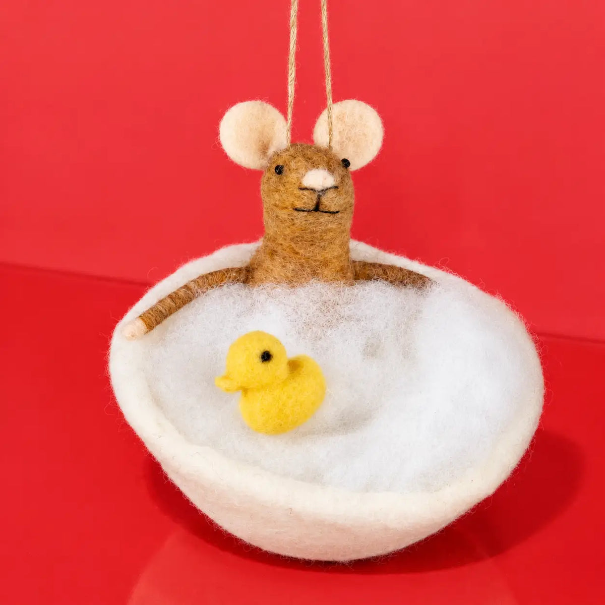 Mouse in Bubble Bath Felt Ornament | Whimsical Holiday