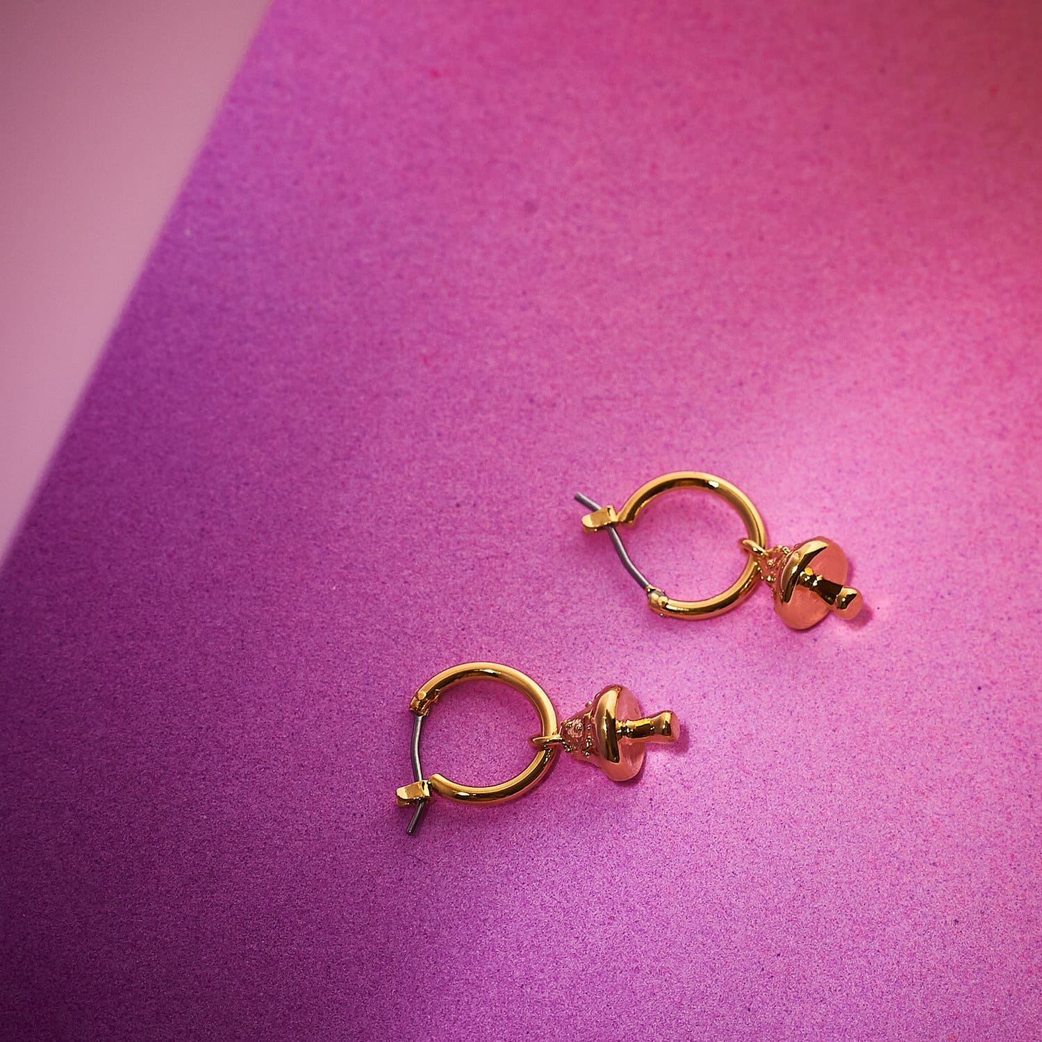 Mushroom Drop Huggies Hoops Charm Earrings - Costume Jewelry