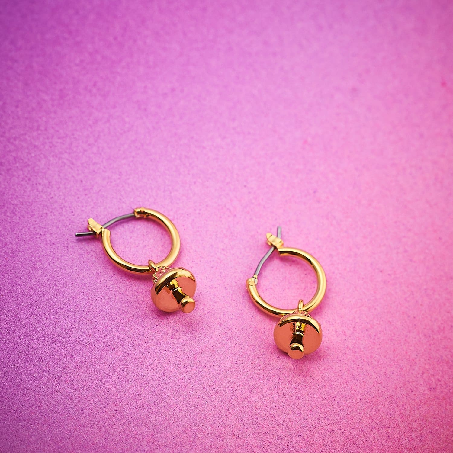 Mushroom Drop Huggies Hoops Charm Earrings - Costume Jewelry