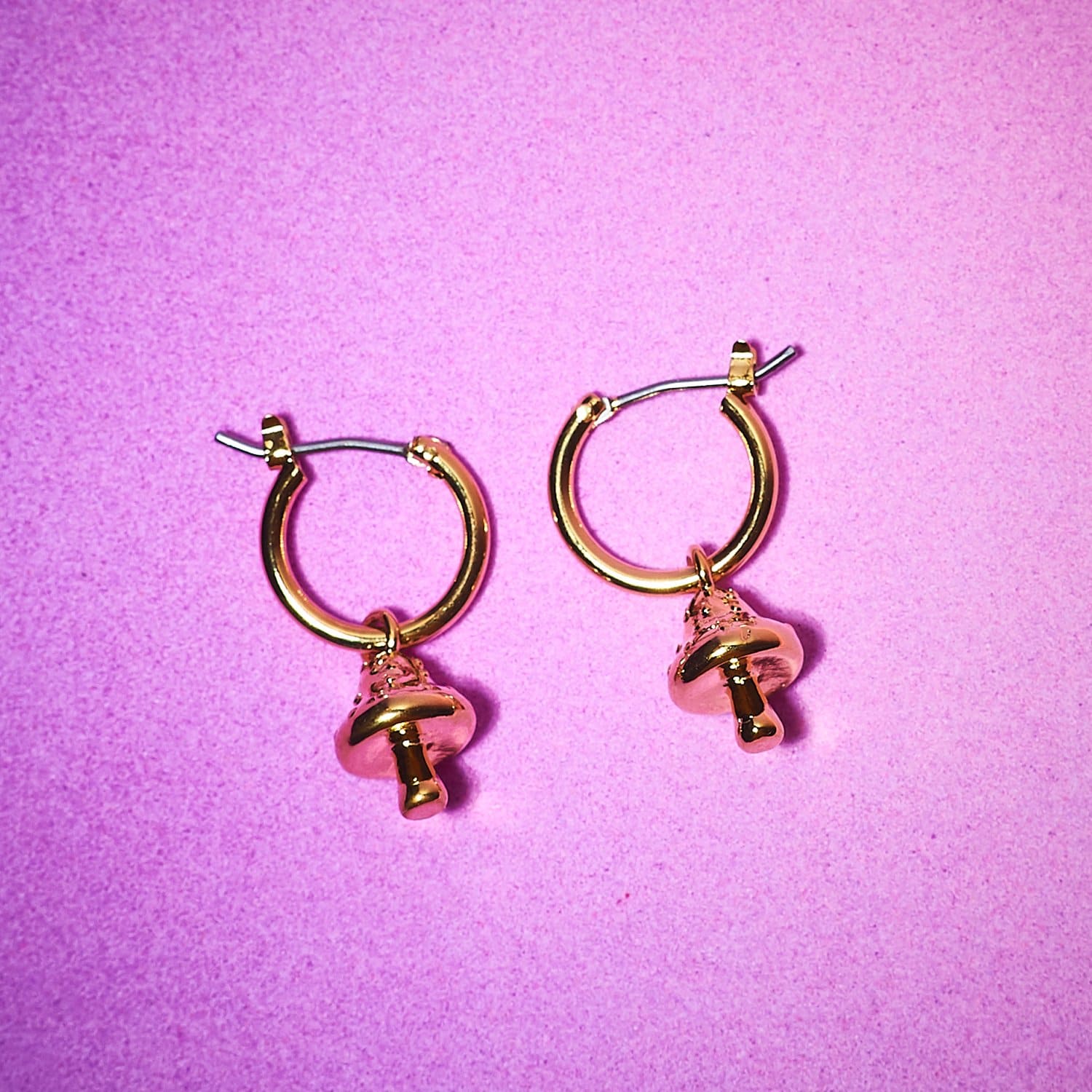 Mushroom Drop Huggies Hoops Charm Earrings - Costume Jewelry