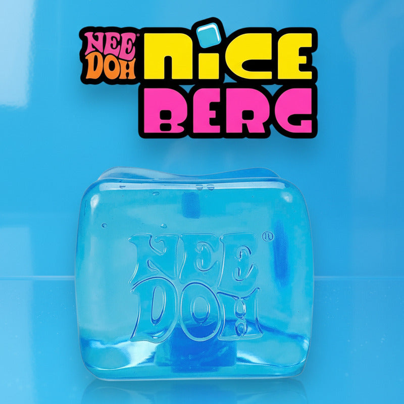 Blue rectangular block with 'Nee Doh' branding on a light blue background, featuring the brand name above.