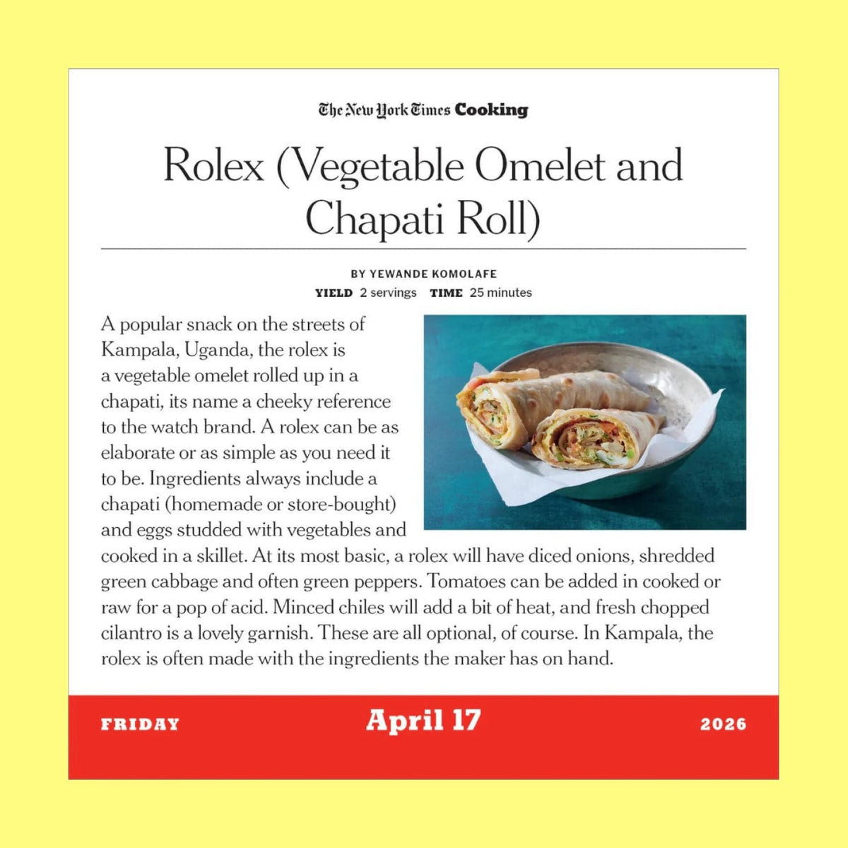New York Times Cooking Page a Day Calendar 2026 Calendar