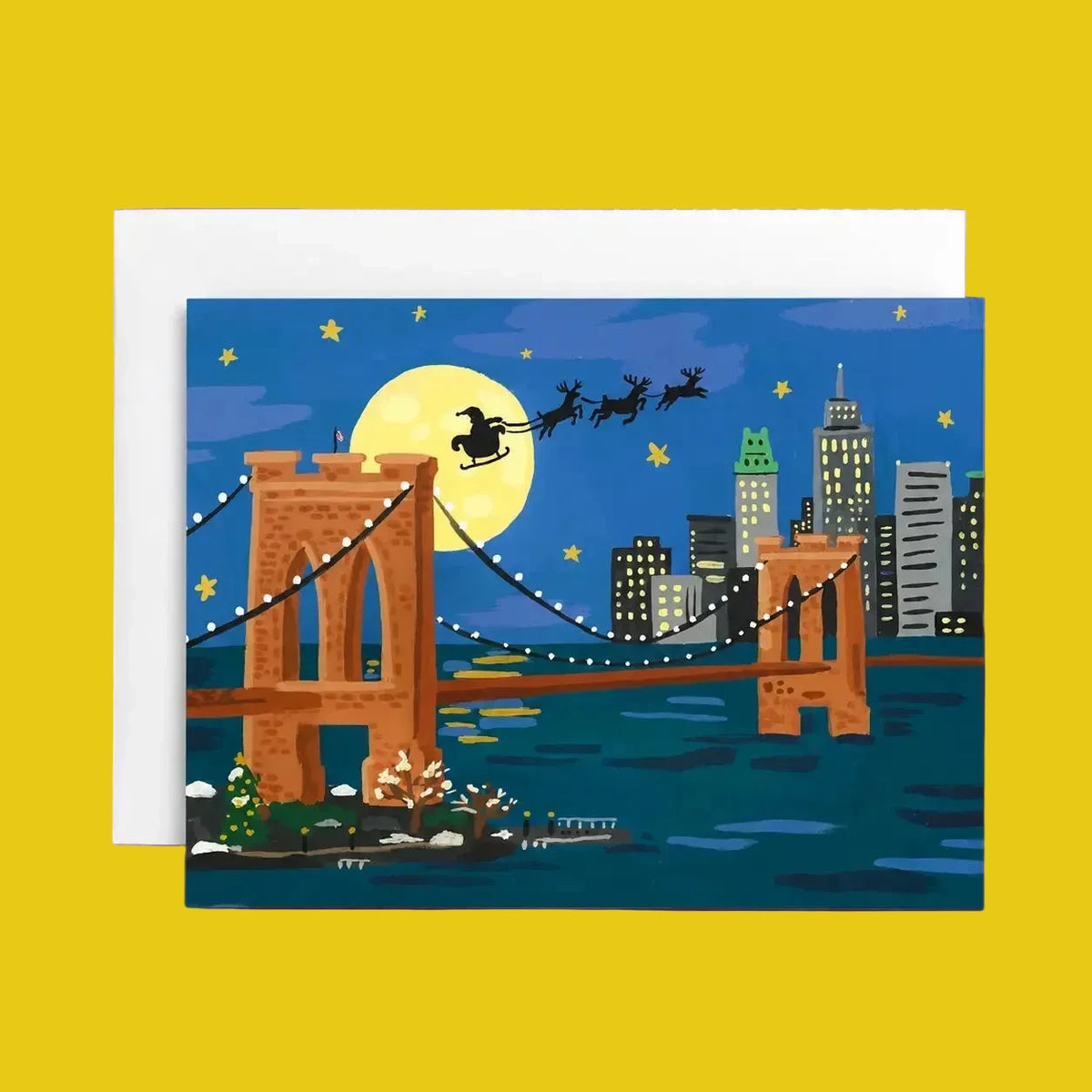 Nyc Brooklyn Bridge Holiday Card Santa Over Christmas