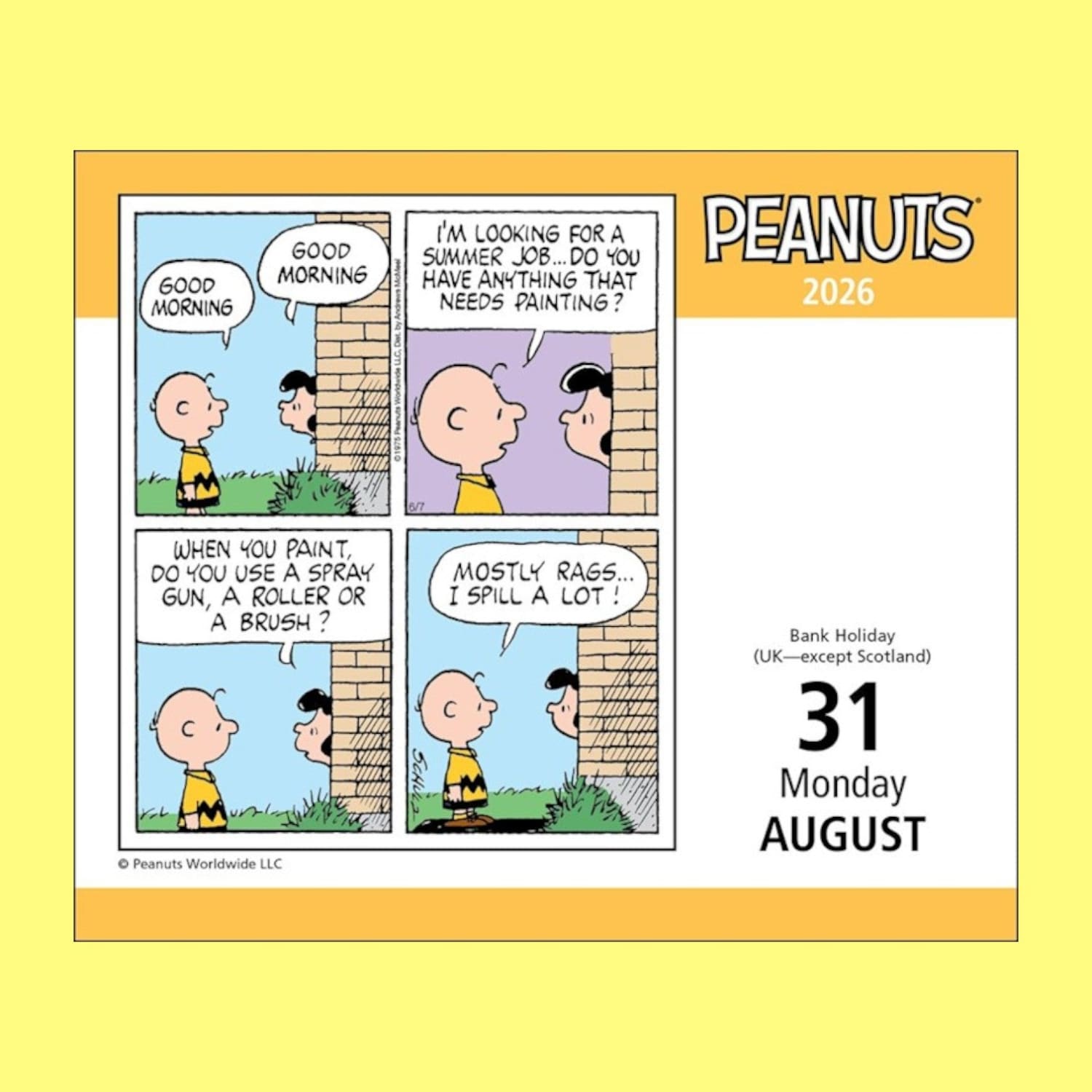 Peanuts 2026 Day to Calendar Calendar Calendar26 Cartoons