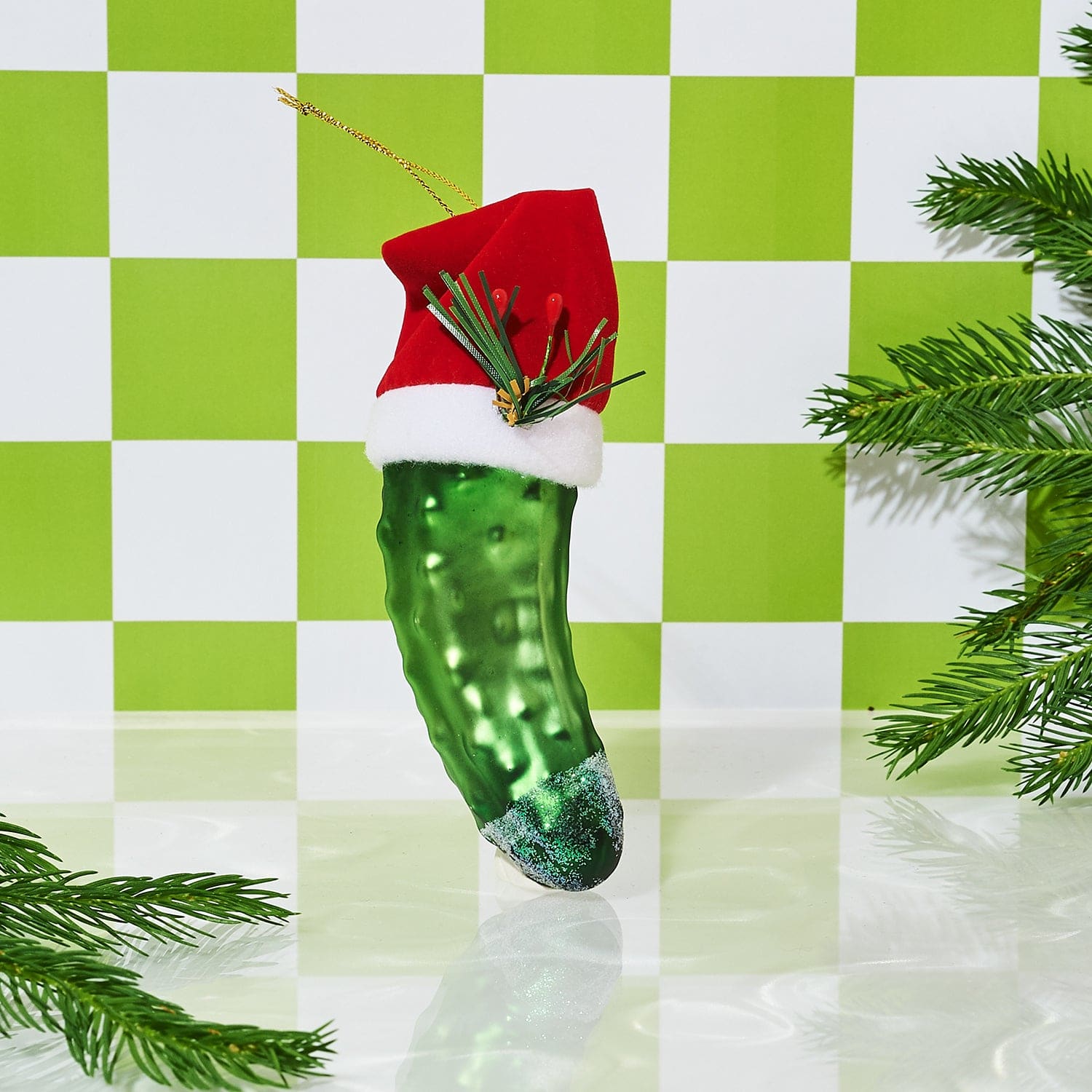 Pickle with Santa Hat Ornament 0922 - Holiday - Ornament -