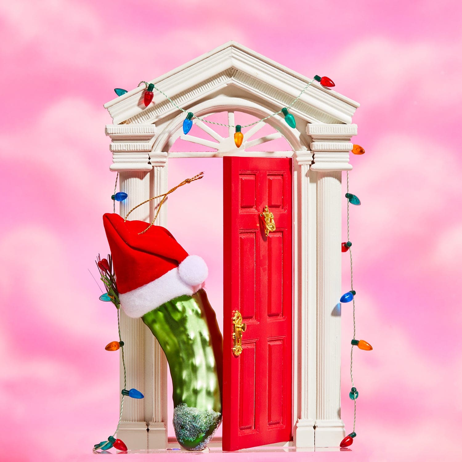 Pickle with Santa Hat Ornament Christmas Ornaments -