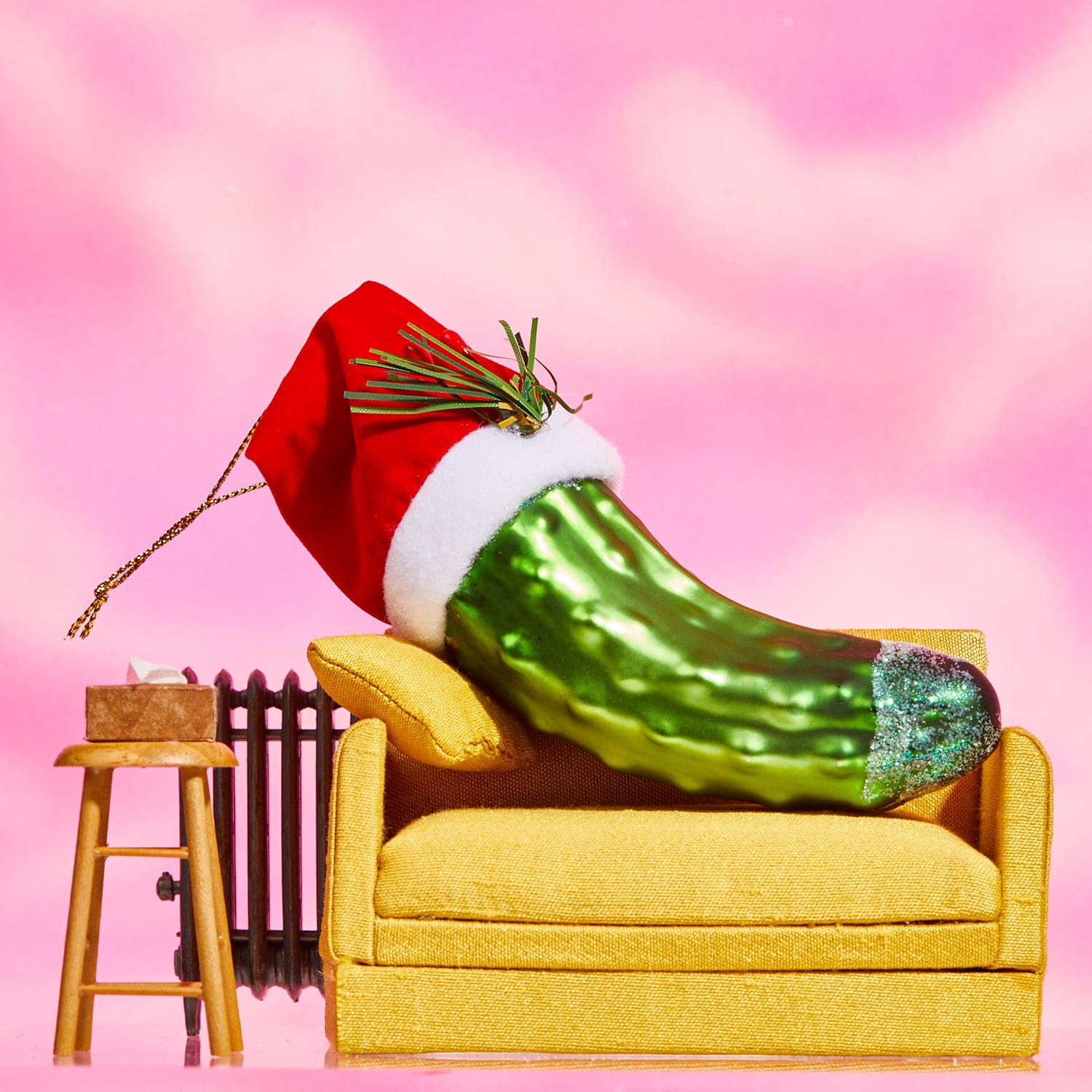 Pickle with Santa Hat Ornament Christmas Ornaments -
