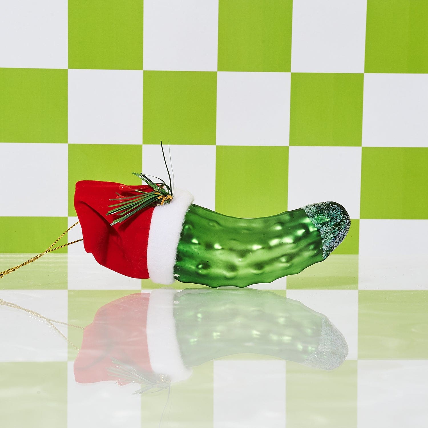 Pickle with Santa Hat Ornament 0922 - Holiday - Ornament -