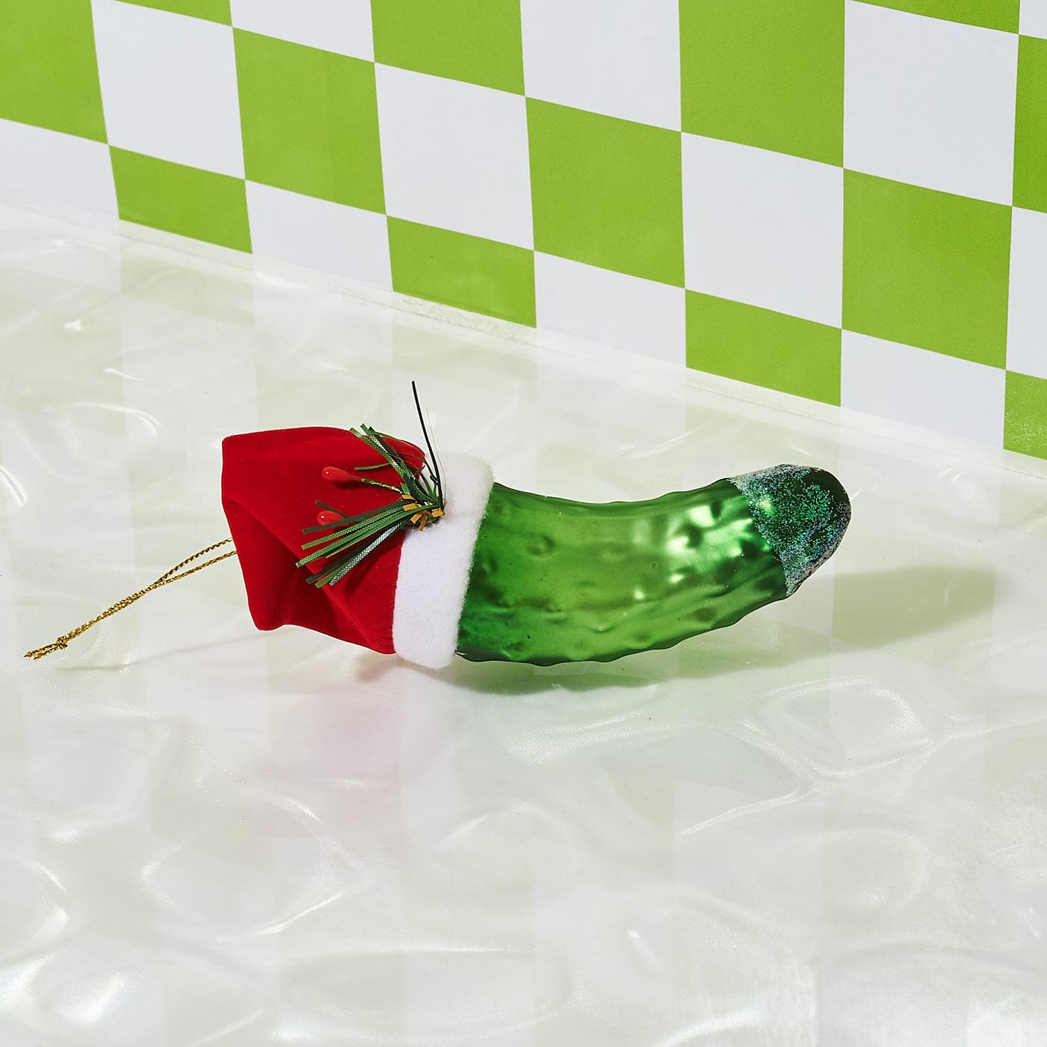 Pickle with Santa Hat Ornament 0922 - Holiday - Ornament -