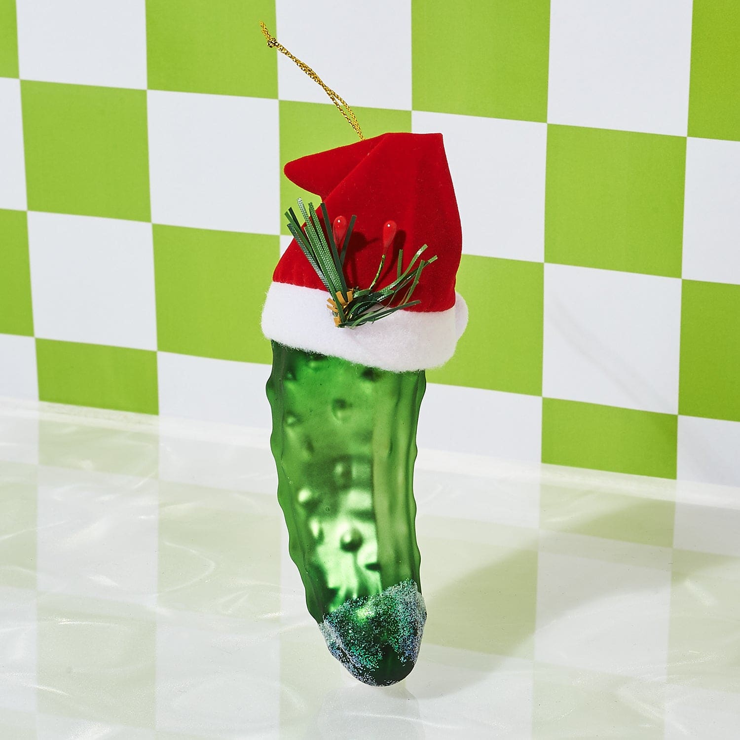 Pickle with Santa Hat Ornament 0922 - Holiday - Ornament -