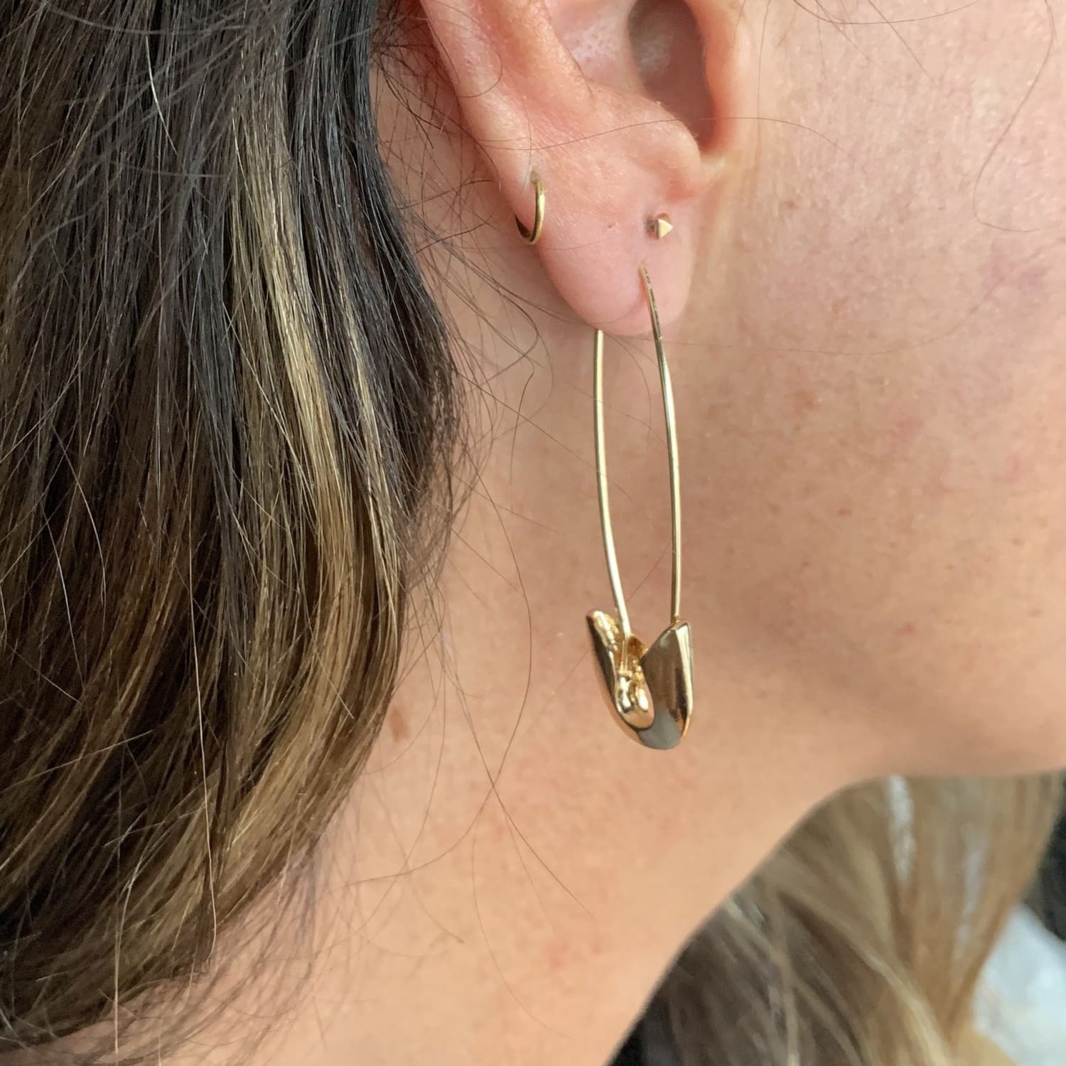 Safety Pin Hoop Earrings Gold, Gold Hoops, Jewelry, Plate,