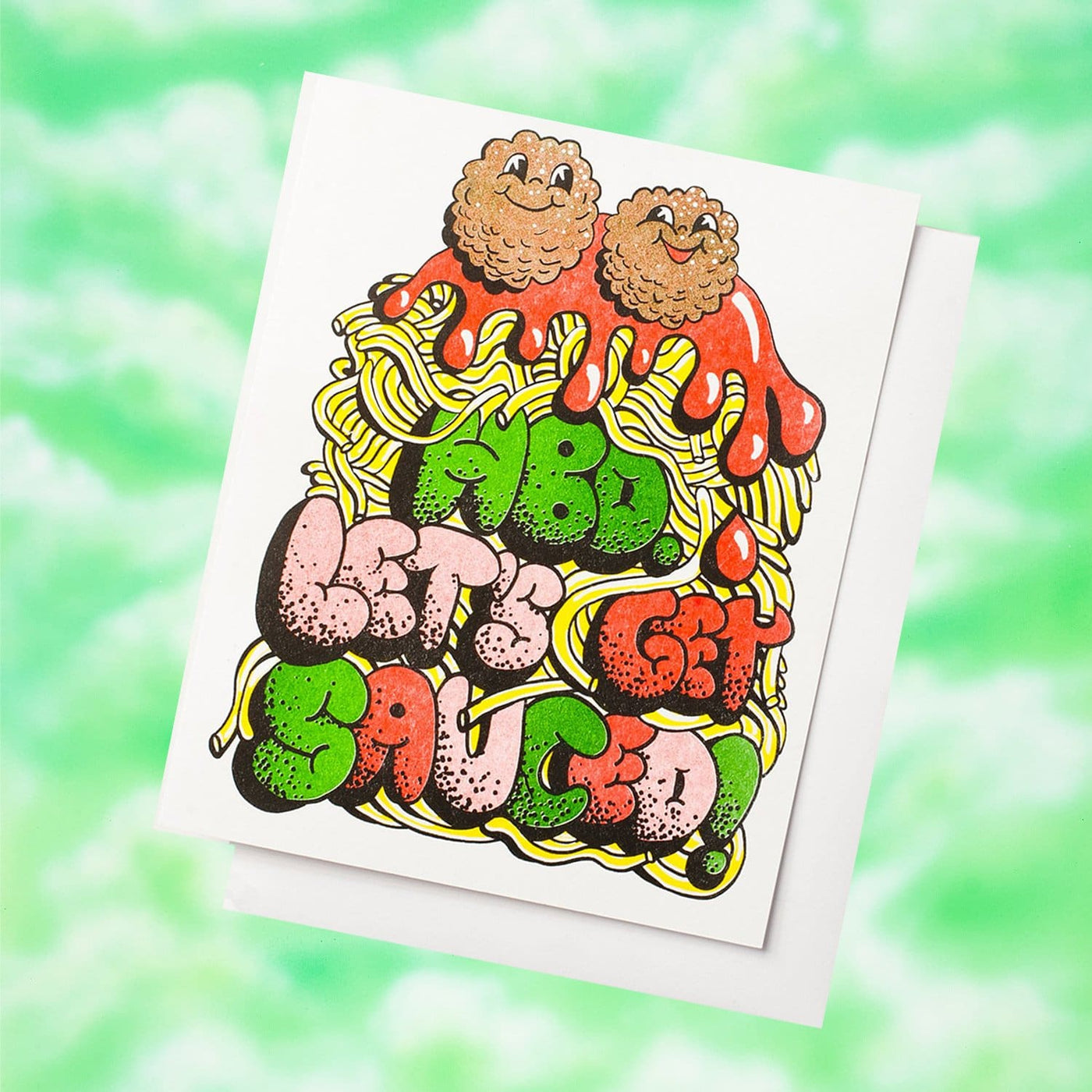 Sauced Hbd - Risograph Greeting Card Art - Birthday - Food -