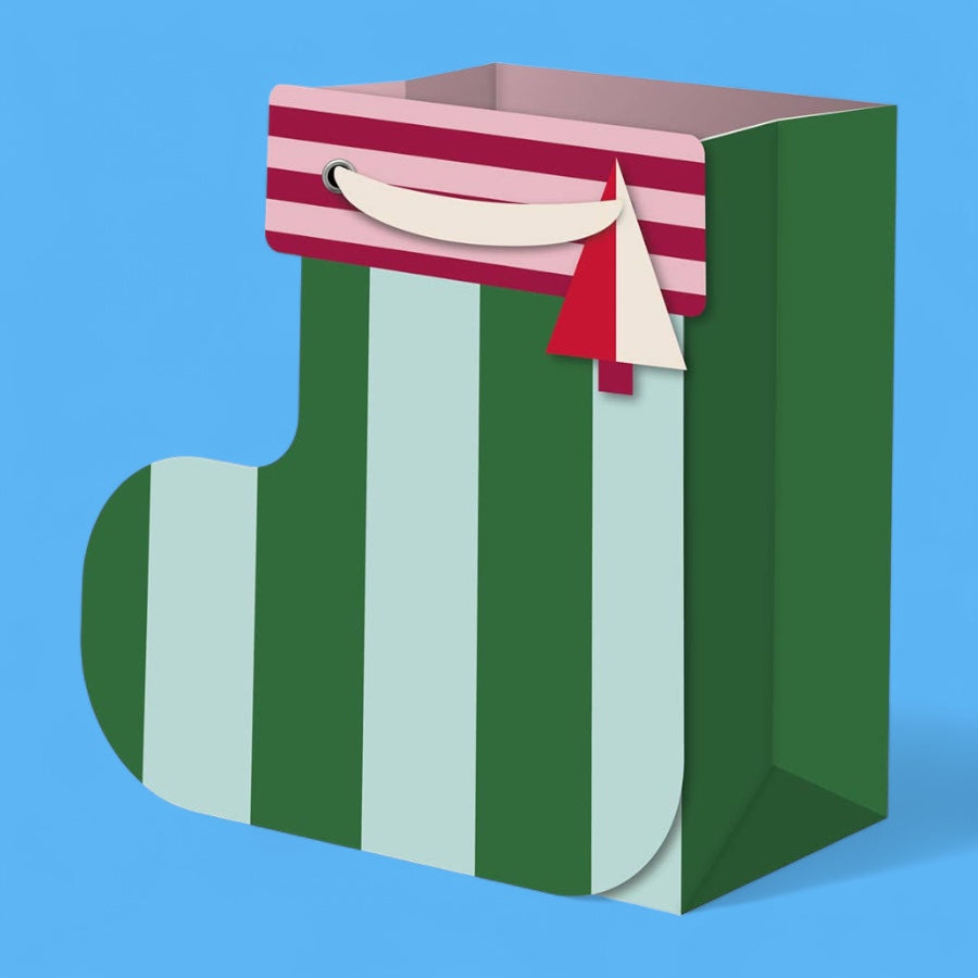 Seeing Stripes Green Stocking Gift Bag Medium Striped