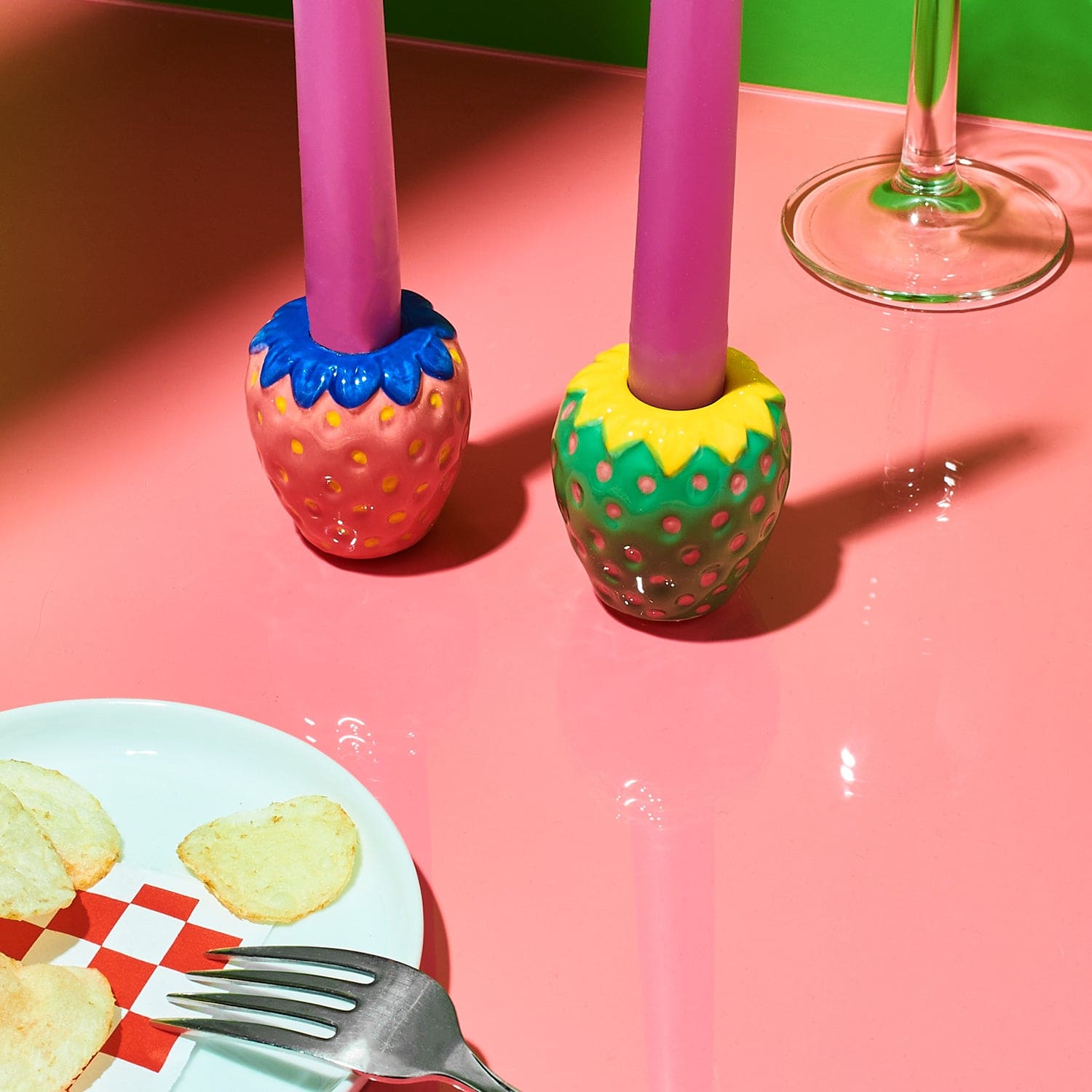 Strawberry Taper Candle Holder Set Candle - Web0224