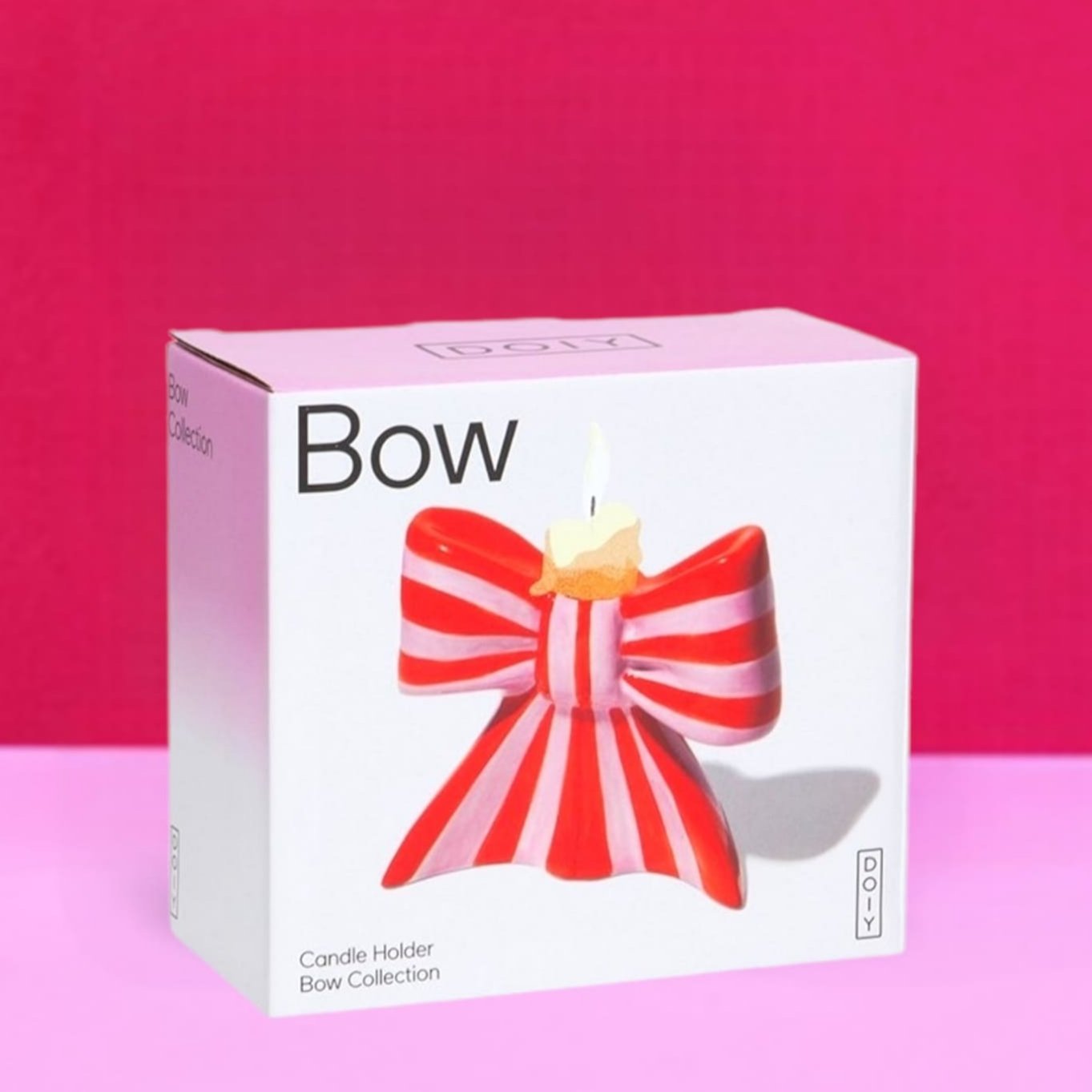 Striped Bow Taper Candle Holder - Large Boxed - Candle