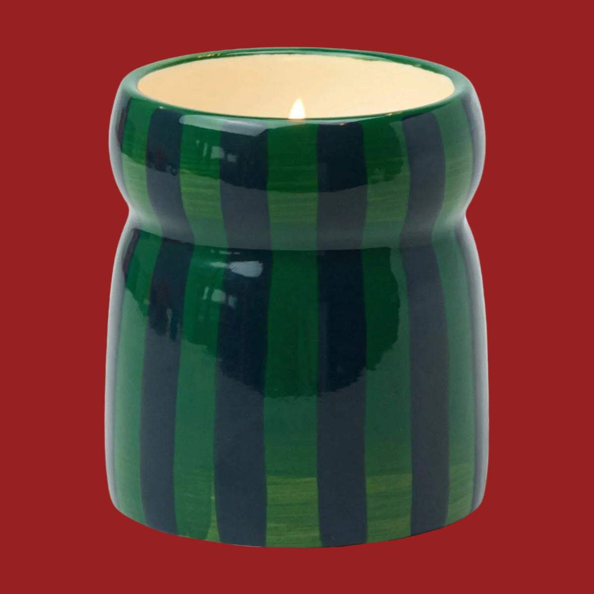 Balsam Fir Striped Cabana with Lid Candle Candle - Candles