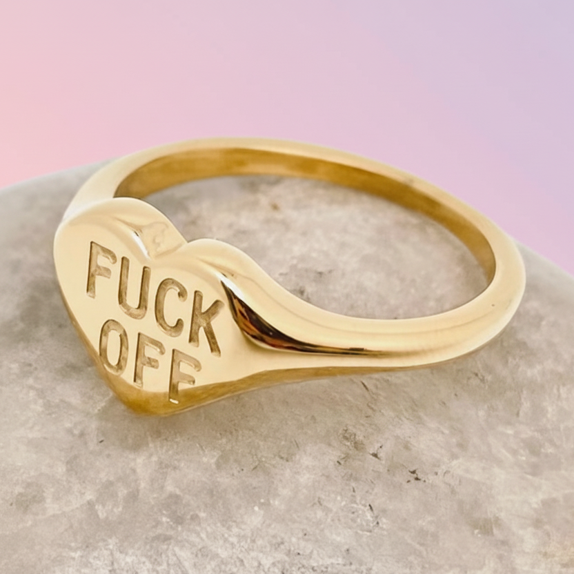 Fuck Off 18K Gold Plate Heart Ring