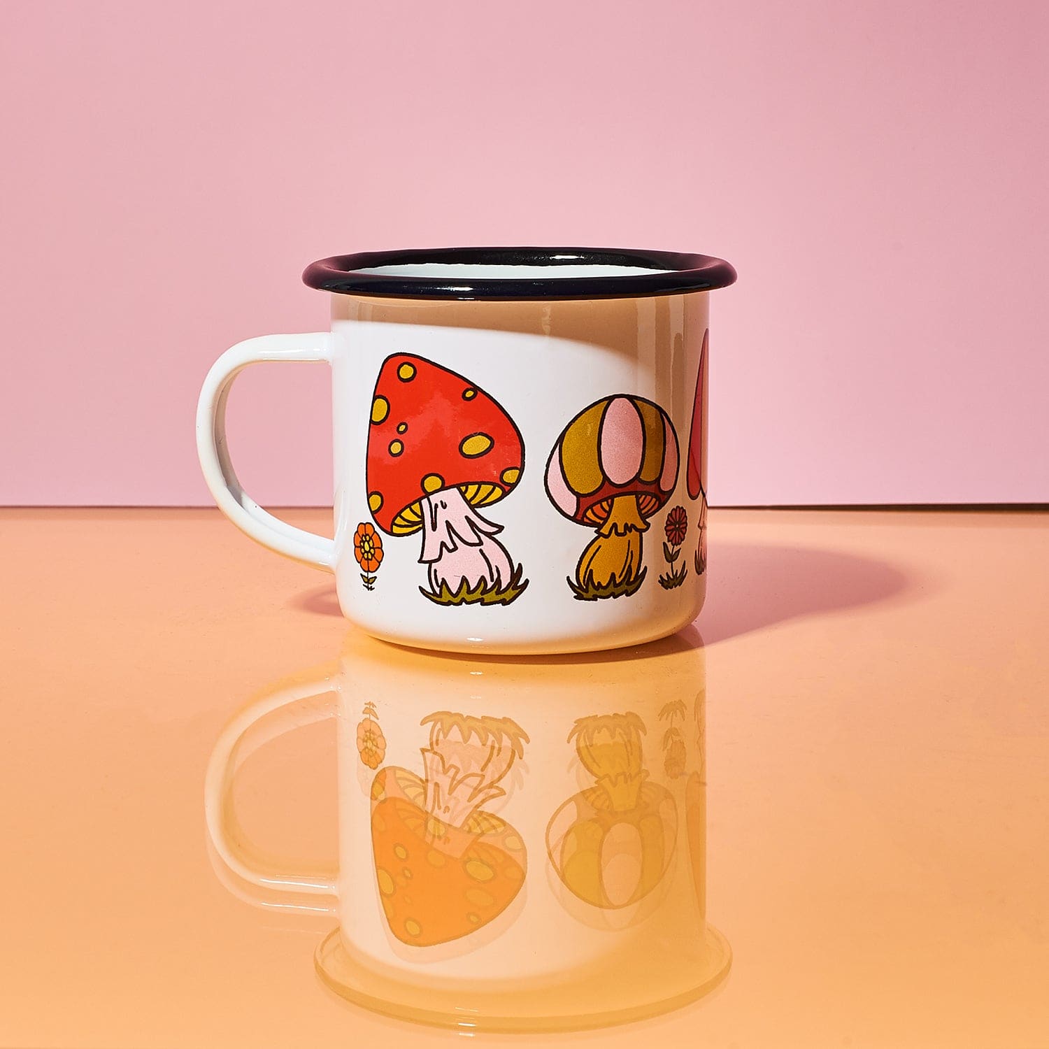 Enamel Camping Mug - Orange Mushroom Camping - Coffee Mug -